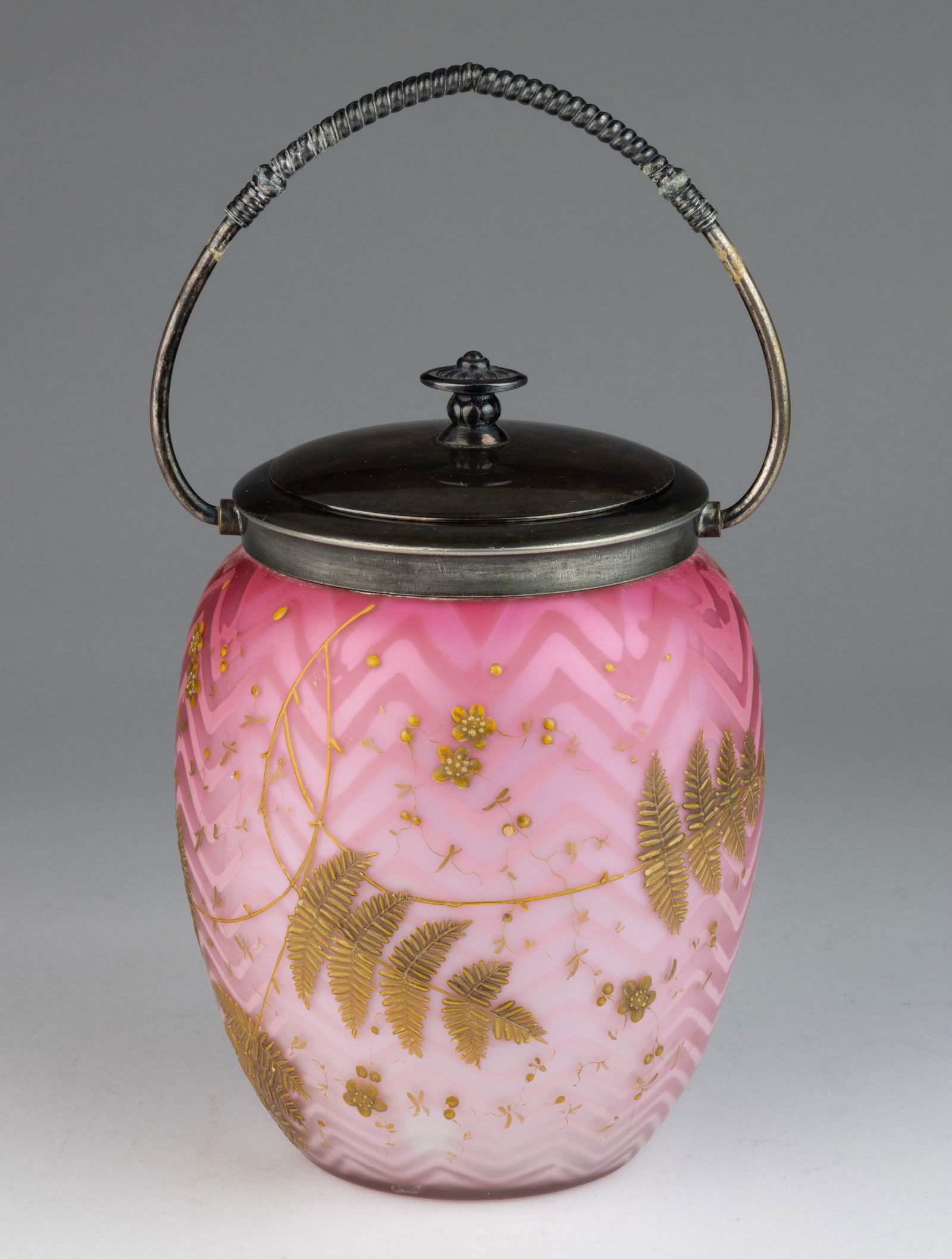 MT. WASHINGTON HERRINGBONE AIR-TRAP MOTHER-OF-PEARL SATIN GLASS BISCUIT / CRACKER JAR (1 of 2)