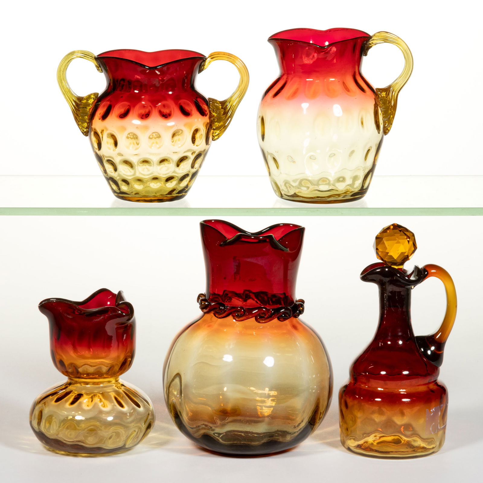 MT. WASHINGTON DIAMOND-QUILT ROSE AMBER (OMN) / AMBERINA ARTICLES, LOT OF FIVE (1 of 1)