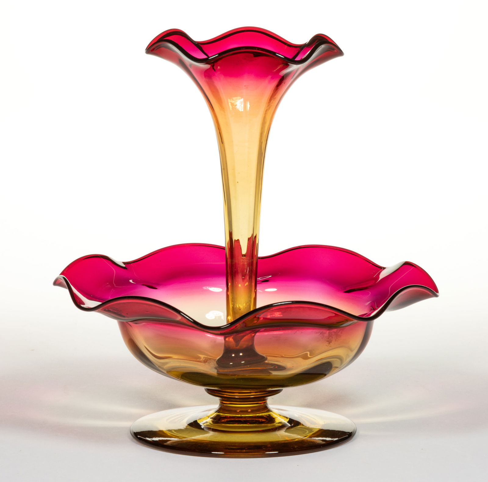 SIGNED LIBBEY AMBERINA NO. 3018 PANEL-OPTIC GLASS EPERGNE (1 of 1)