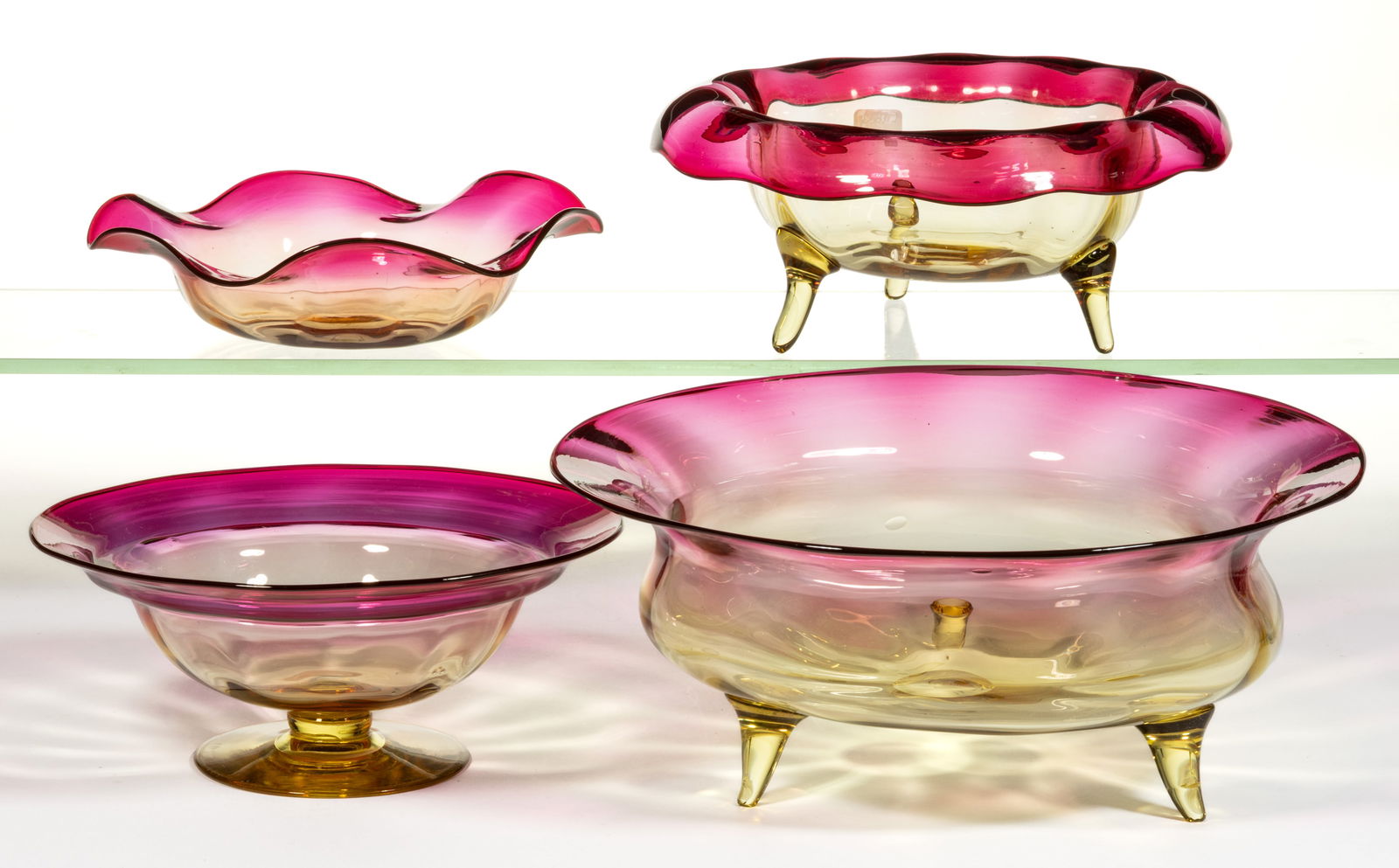 SIGNED LIBBEY AMBERINA PANEL-OPTIC BOWLS, LOT OF FOUR (1 of 1)