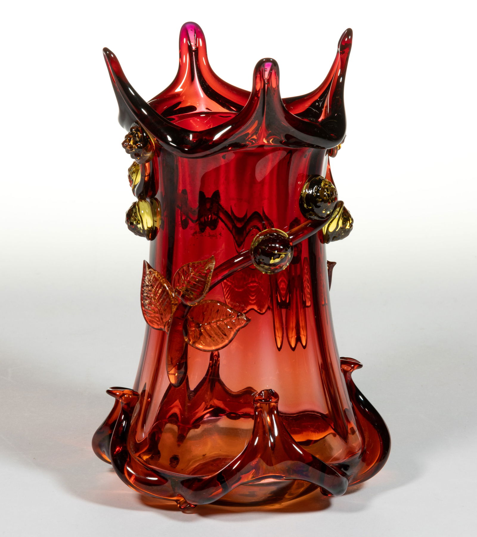 VICTORIAN AMBERINA APPLIED-DECORATED GLASS VASE (1 of 1)
