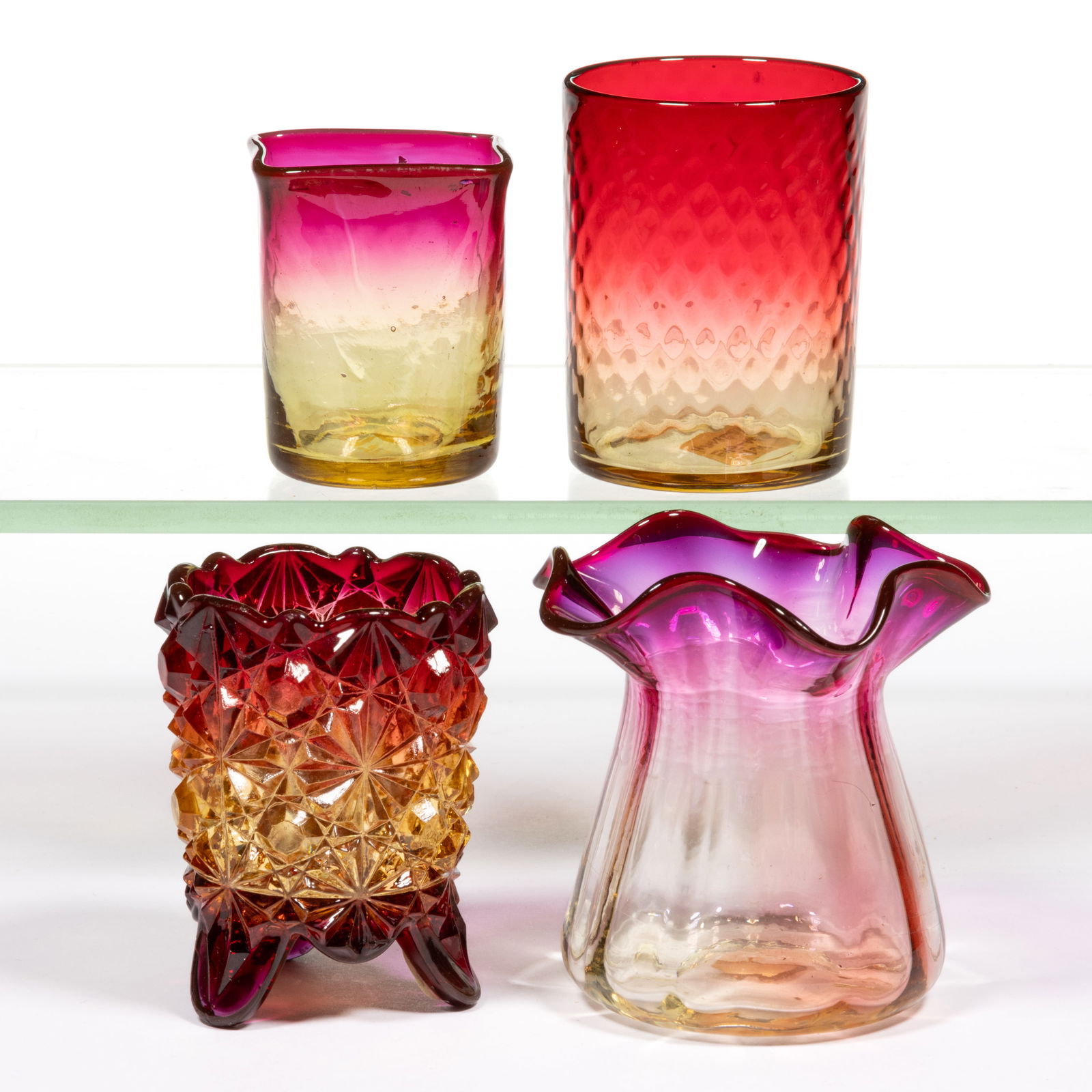 AMBERINA GLASS TOOTHPICK HOLDERS, LOT OF FOUR (1 of 1)