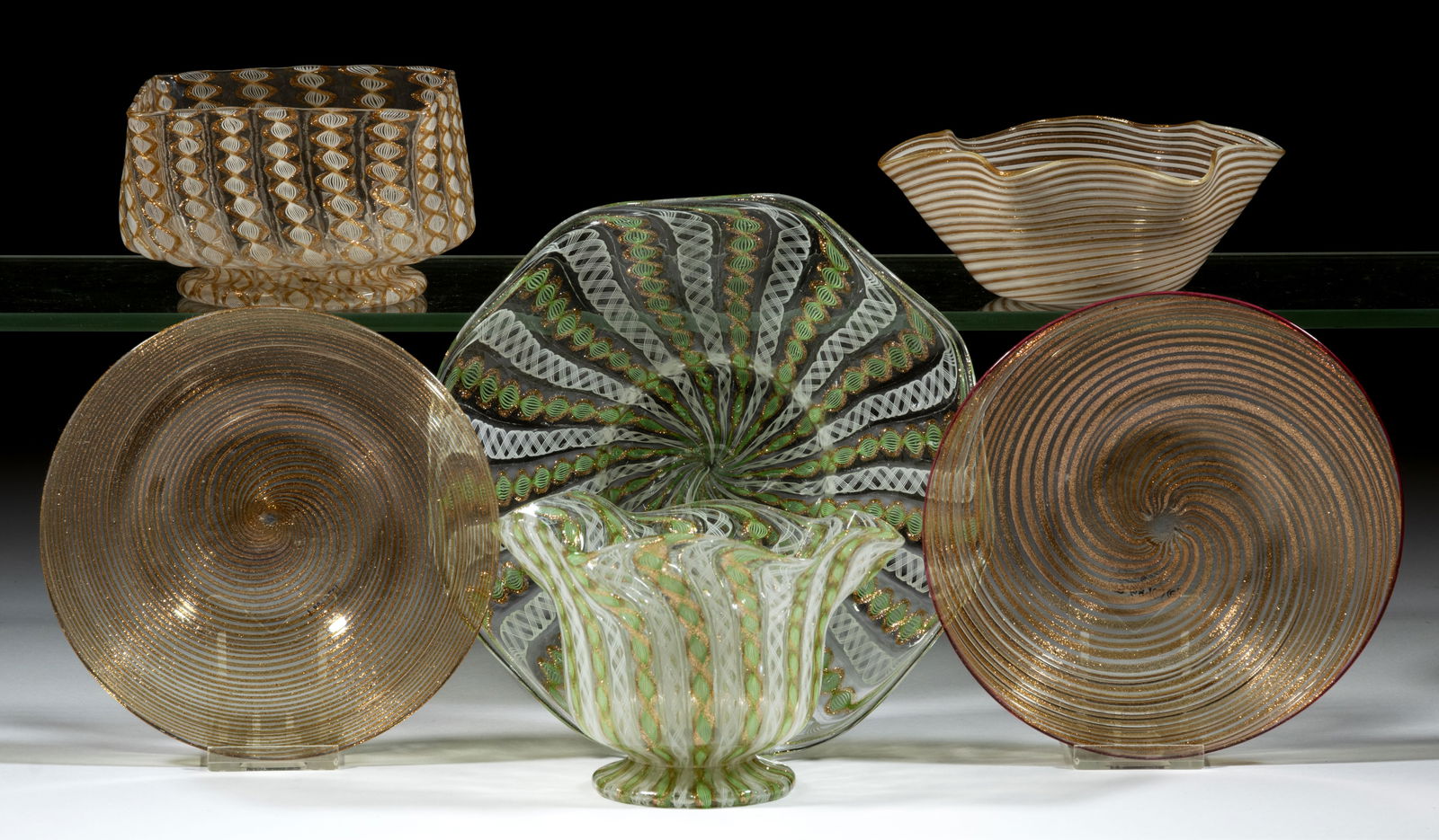 MURANO / ITALIAN AVENTURINE DECORATED GLASS ARTICLES, LOT OF SIX (1 of 1)