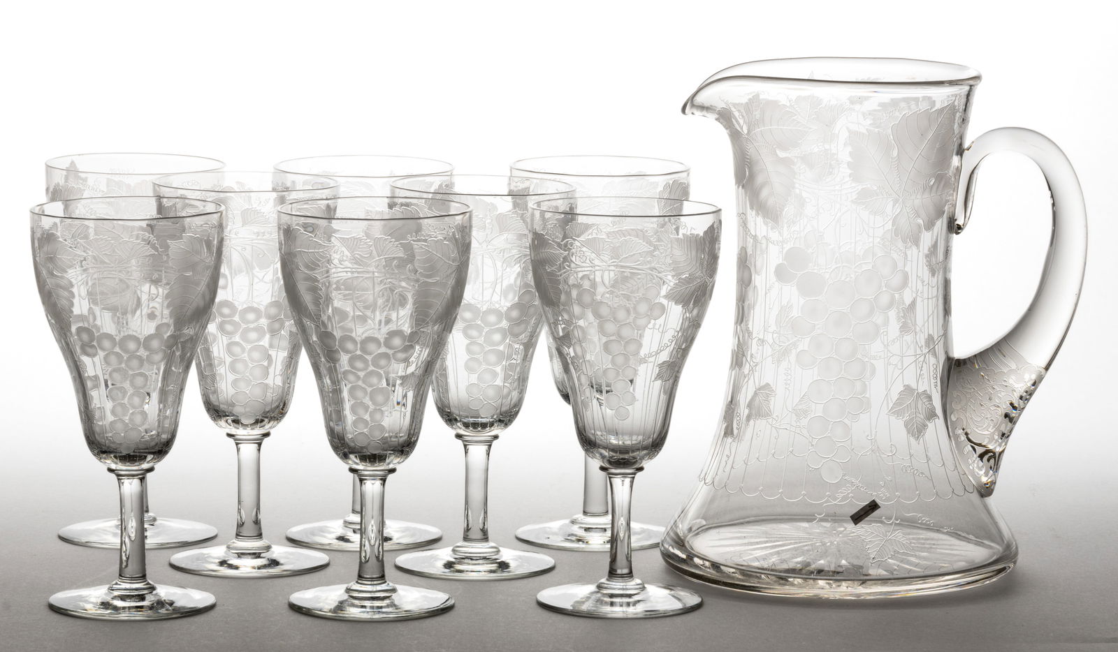 LOCKE ART ATTRIBUTED GRAPES AND LINES NINE-PIECE WATER SET (1 of 2)