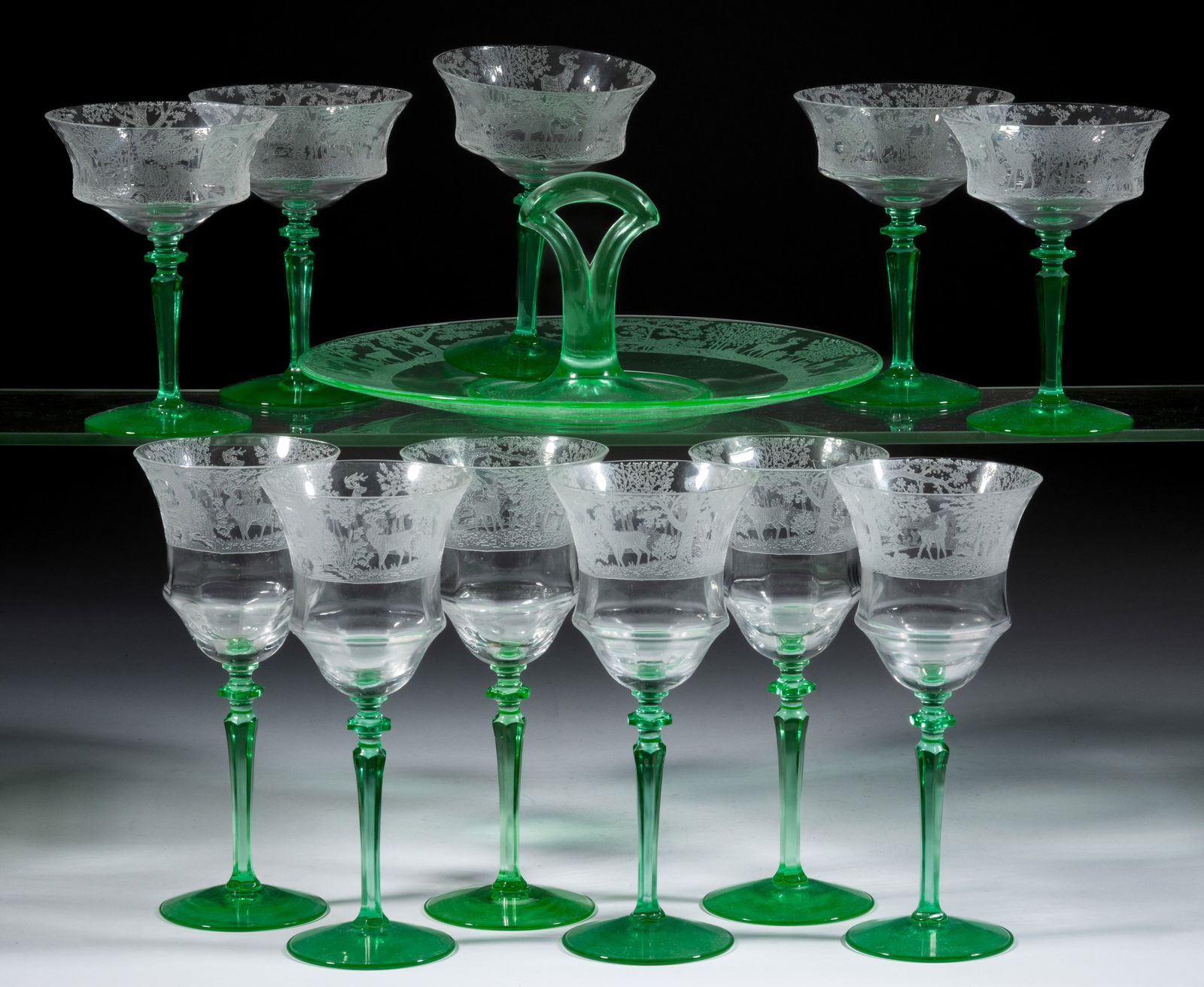 TIFFIN DEERWOOD STEMWARE AND SANDWICH TRAY, LOT OF 12 (1 of 1)