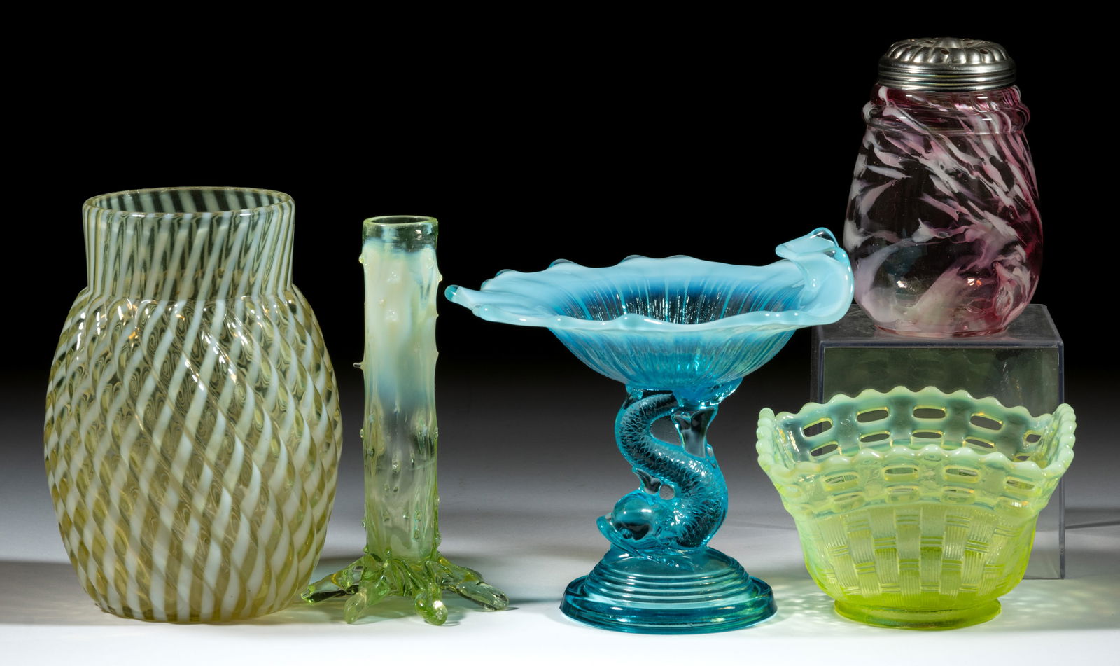 ASSORTED OPALESCENT GLASS ARTICLES, LOT OF FIVE (1 of 1)