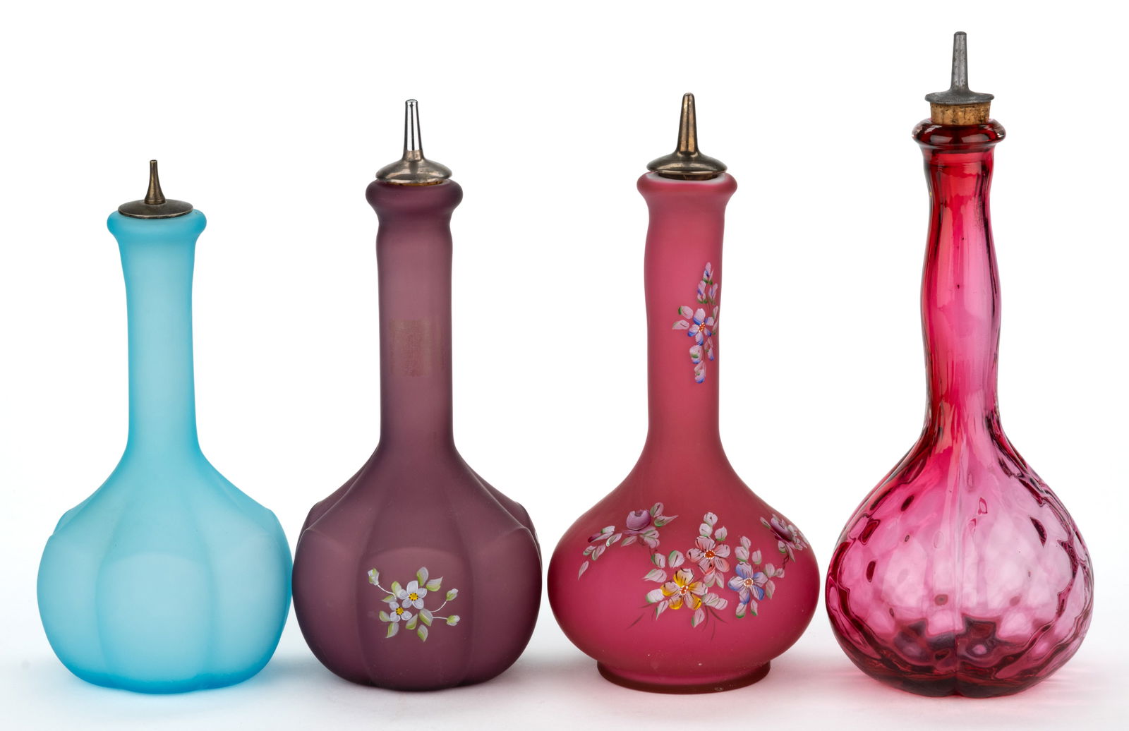 ASSORTED L. G. WRIGHT CASED GLASS BARBER BOTTLES, LOT OF FOUR (1 of 1)