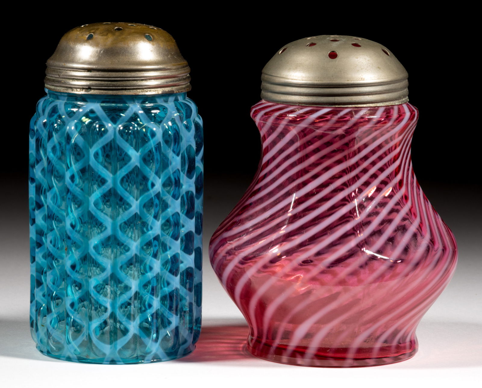 OPALESCENT GLASS SUGAR SHAKERS, LOT OF TWO (1 of 1)