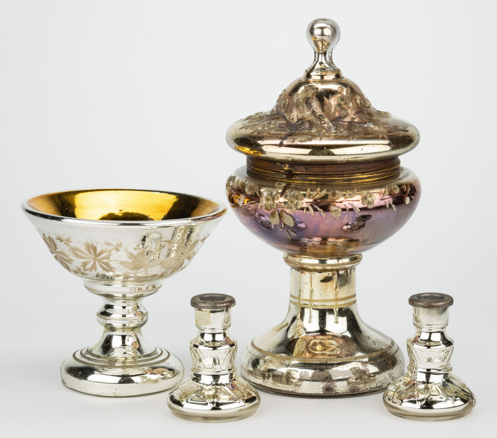 SILVERED / MERCURY GLASS ARTICLES, LOT OF FOUR (1 of 2)