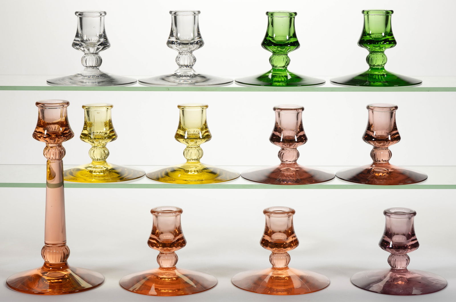 HEISEY NO. 112 / MERCURY PRESSED GLASS CANDLESTICKS, LOT OF 12 (1 of 1)