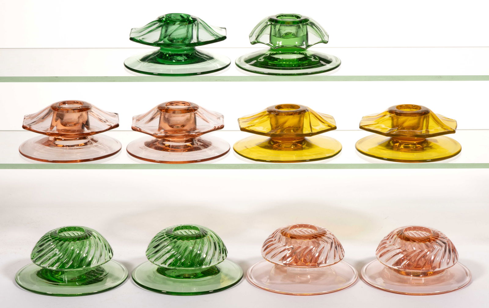 ASSORTED HEISEY PRESSED GLASS CANDLESTICKS, LOT OF TEN (1 of 1)