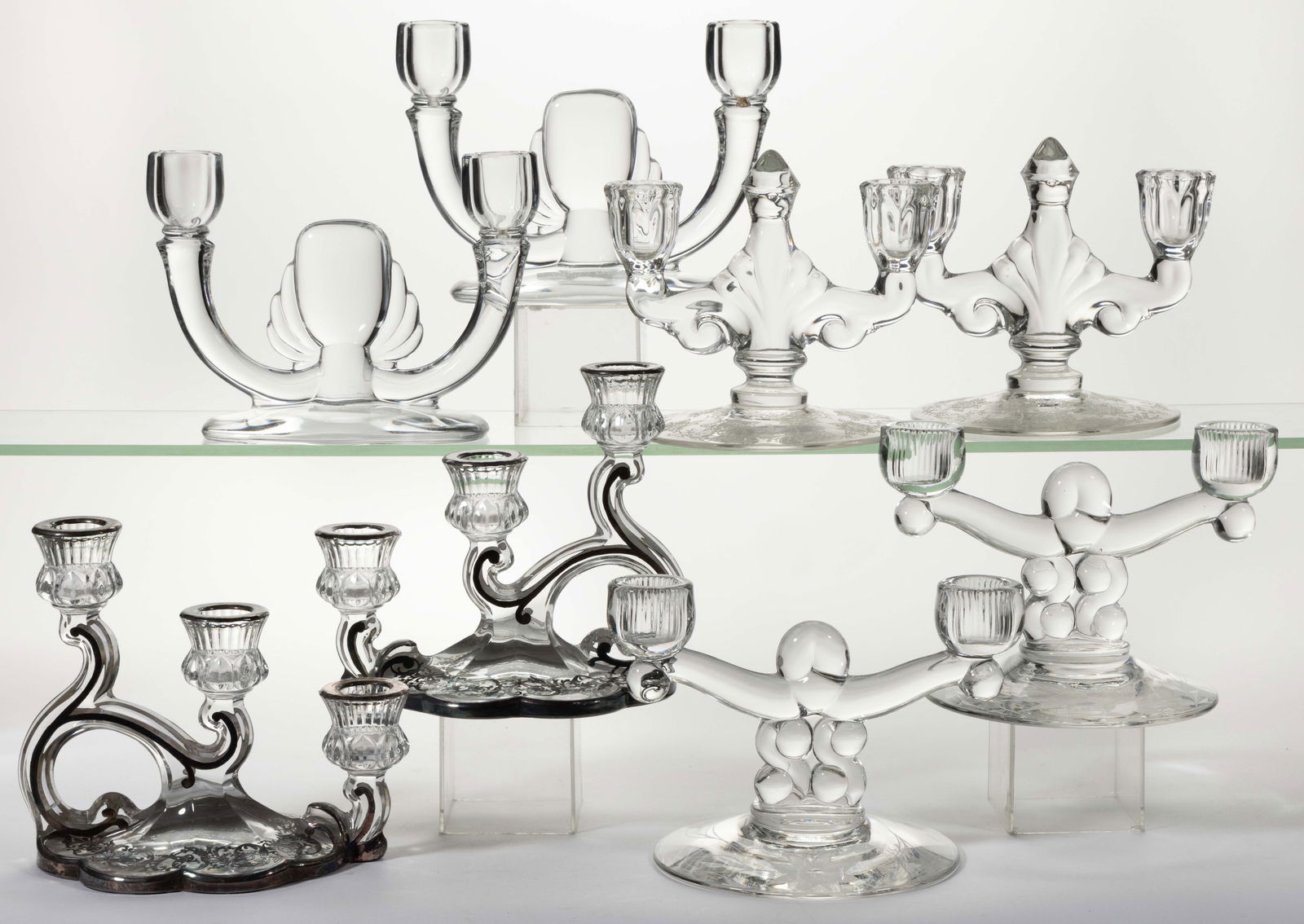 ASSORTED HEISEY PRESSED GLASS CANDLESTICKS, LOT OF EIGHT (1 of 1)