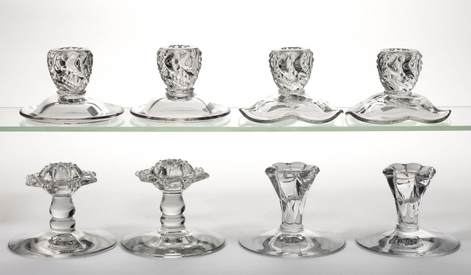 ASSORTED HEISEY PRESSED GLASS CANDLE HOLDERS, LOT OF 11 (1 of 1)