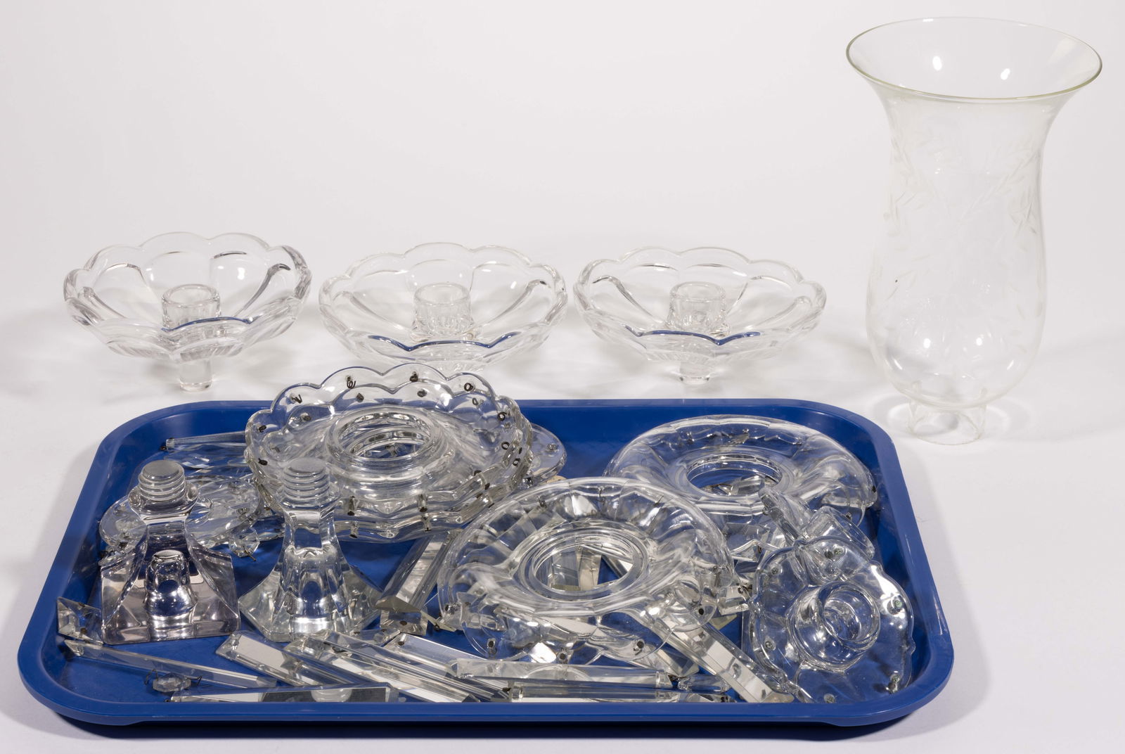 ASSORTED HEISEY PRESSED GLASS ACCESSORIES, UNCOUNTED LOT (1 of 1)