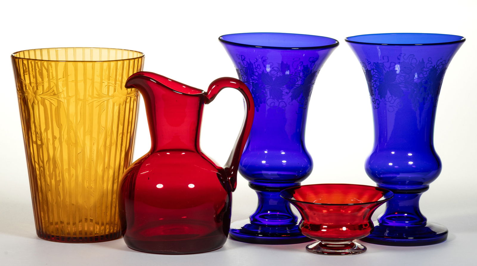 STEUBEN AND OTHER BLOWN GLASS ARTICLES, LOT OF FIVE (1 of 1)