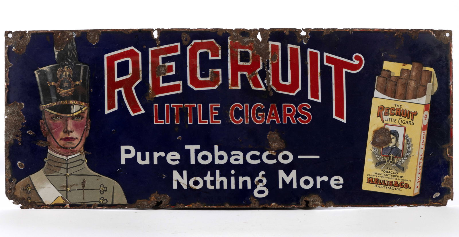 RECRUIT LITTLE CIGARS TOBACCO PORCELAIN ADVERTISING SIGN (1 of 2)