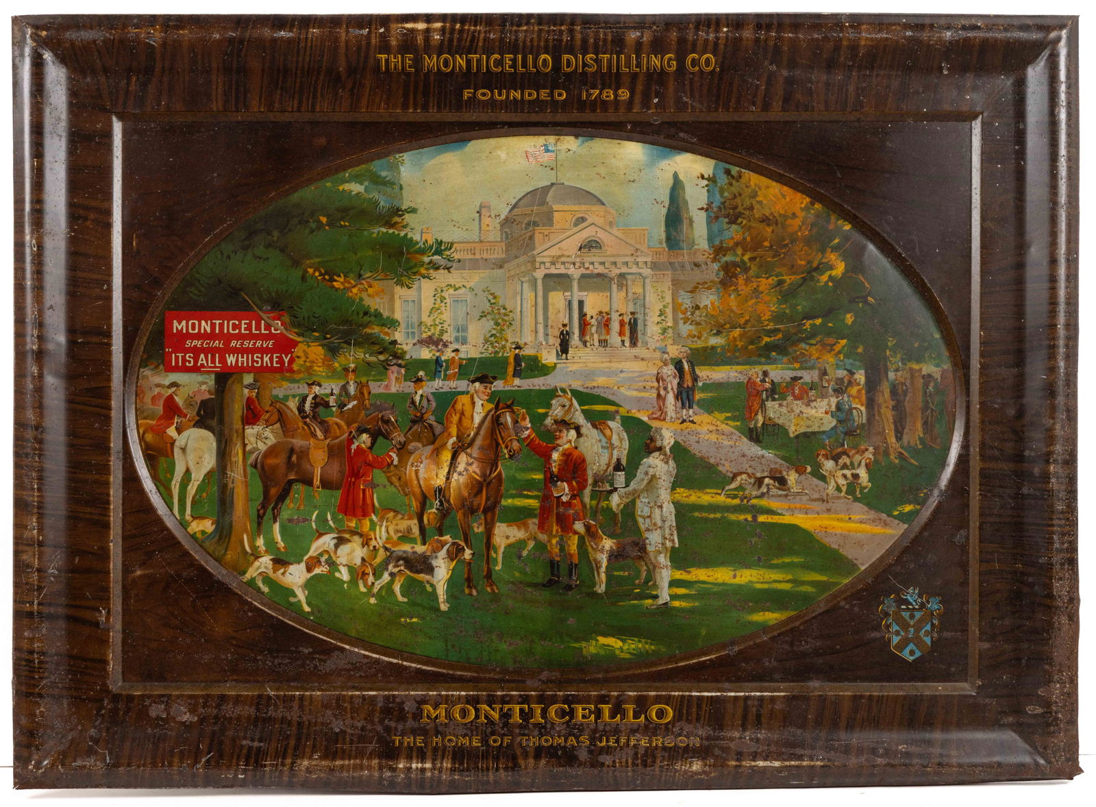 MONTICELLO DISTILLING CO., BALTIMORE MARYLAND SELF-FRAMED TIN ADVERTISING SIGN (1 of 5)