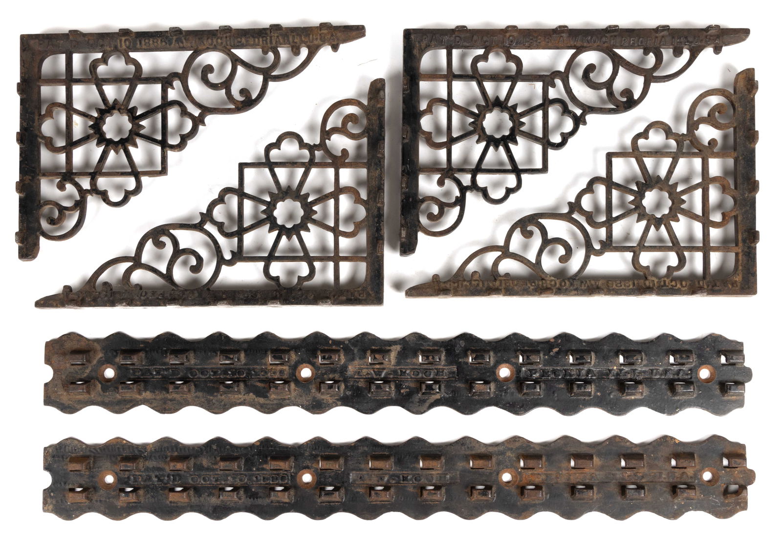 PEORIA, ILLINOIS CAST-IRON WALL MOUNTED SHELF / BRACKET, LOT OF SIX PIECES (1 of 2)