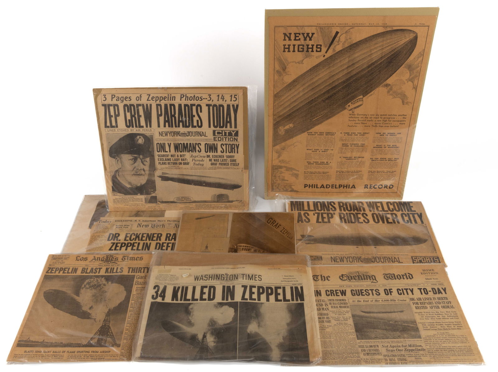 ASSORTED ZEPPELIN / HINDENBURG NEWSPAPER CLIPPINGS, UNCOUNTED LOT (1 of 1)