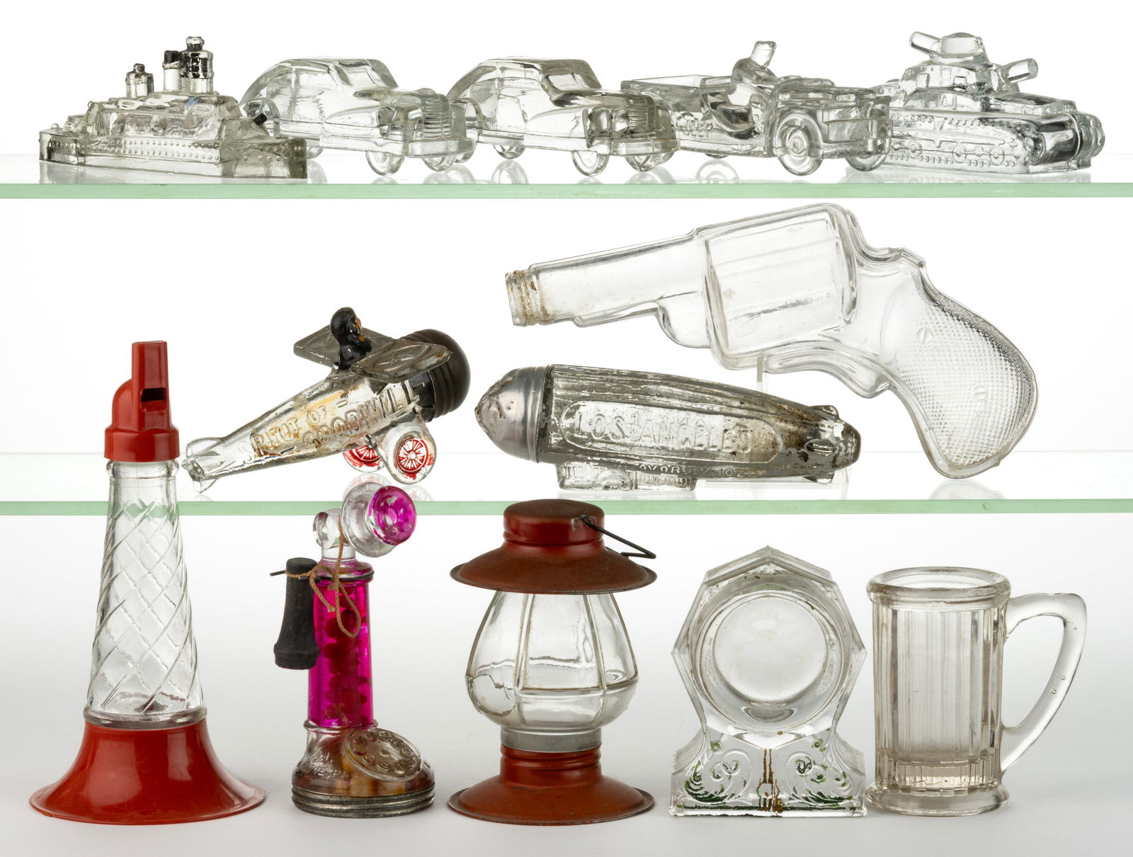 ASSORTED FIGURAL PRESSED GLASS CANDY CONTAINERS, LOT OF 13 (1 of 1)