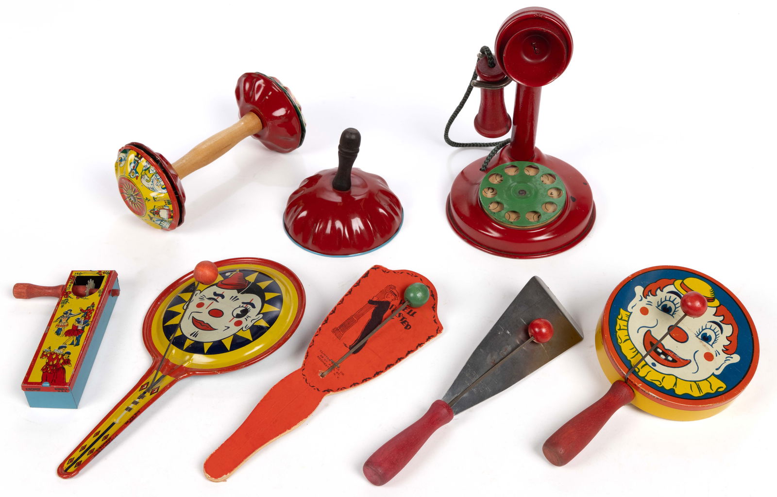 ASSORTED TIN LITHOGRAPH AND OTHER NOISE-MAKER TOYS, LOT OF EIGHT (1 of 1)
