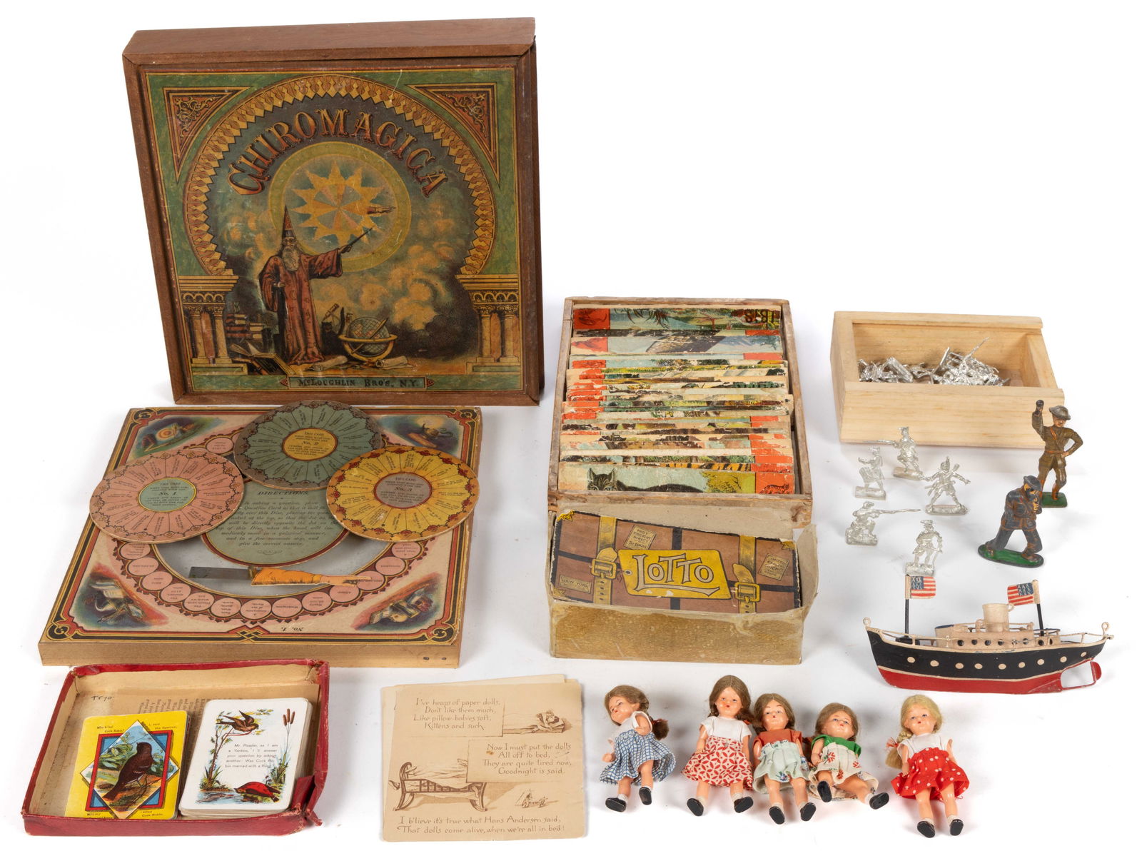 ASSORTED ANTIQUE AND VINTAGE TOY GAMES AND ARTICLES, UNCOUNTED LOT (1 of 2)
