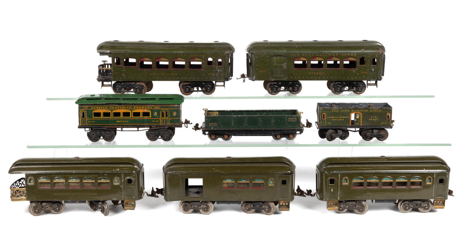 ASSORTED IVES AND LIONEL O-GAUGE AND G-GAUGE TRAIN CARS, LOT OF EIGHT (1 of 1)
