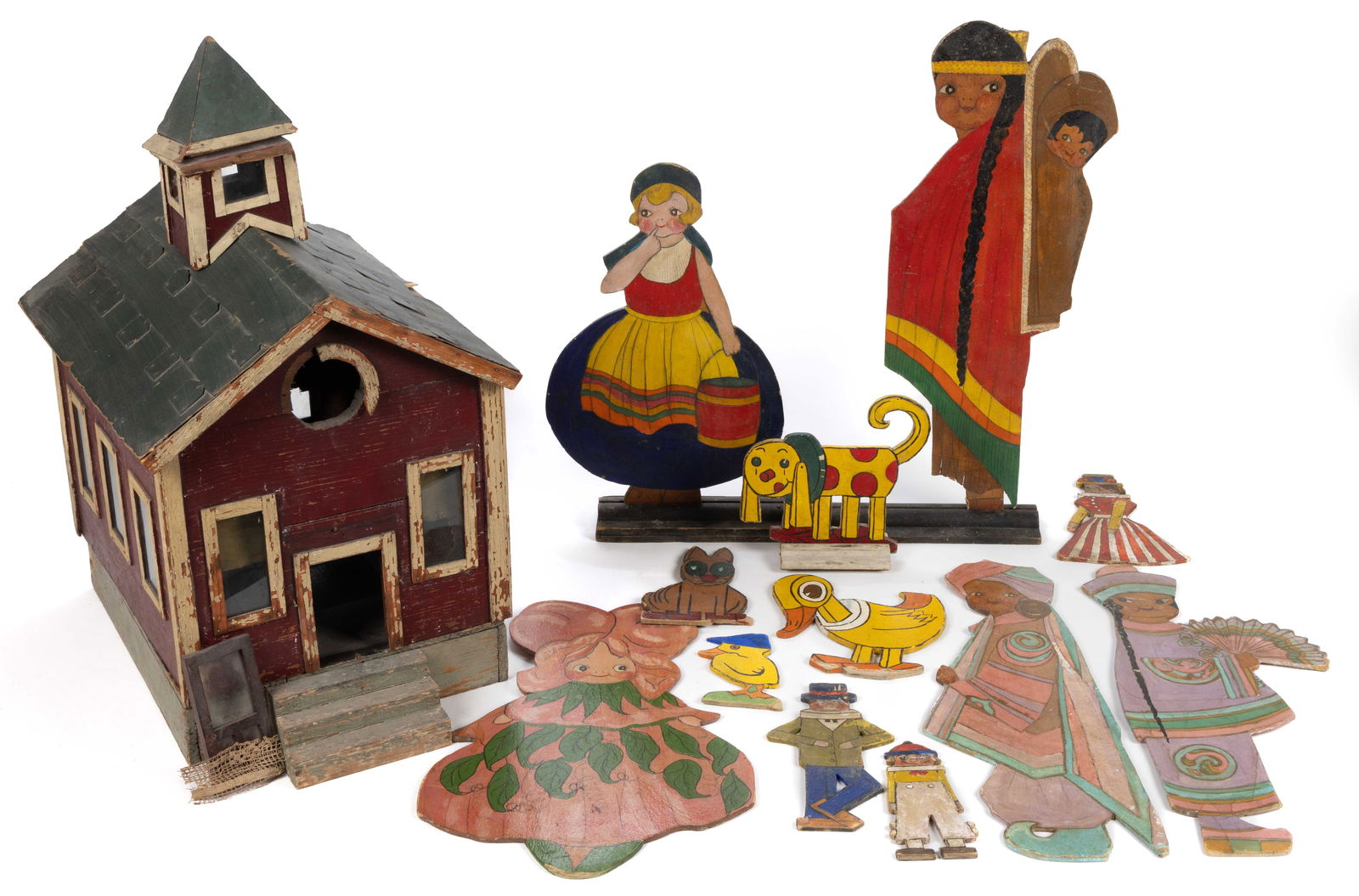 ASSORTED VINTAGE HAND-PAINTED FOLK ART CHILD'S ARTICLES, LOT OF 16 (1 of 5)