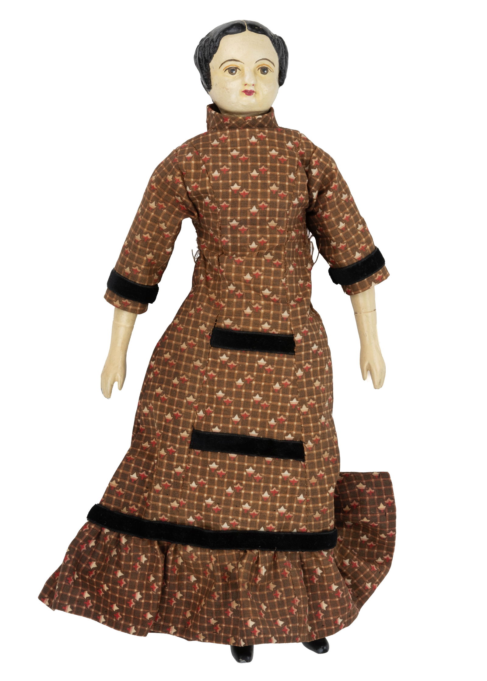 JOEL ELLIS / CO-OPERATIVE MANUFACTURING CO. WOODEN CHILD DOLL: JOEL ELLIS / CO-OPERATIVE MANUFACTURING CO. WOODEN CHILD DOLL, Rock Maple wooden body with mortise and tenon joints, painted facial features including brown eyes, eyebrows, and red lips and nostrils,