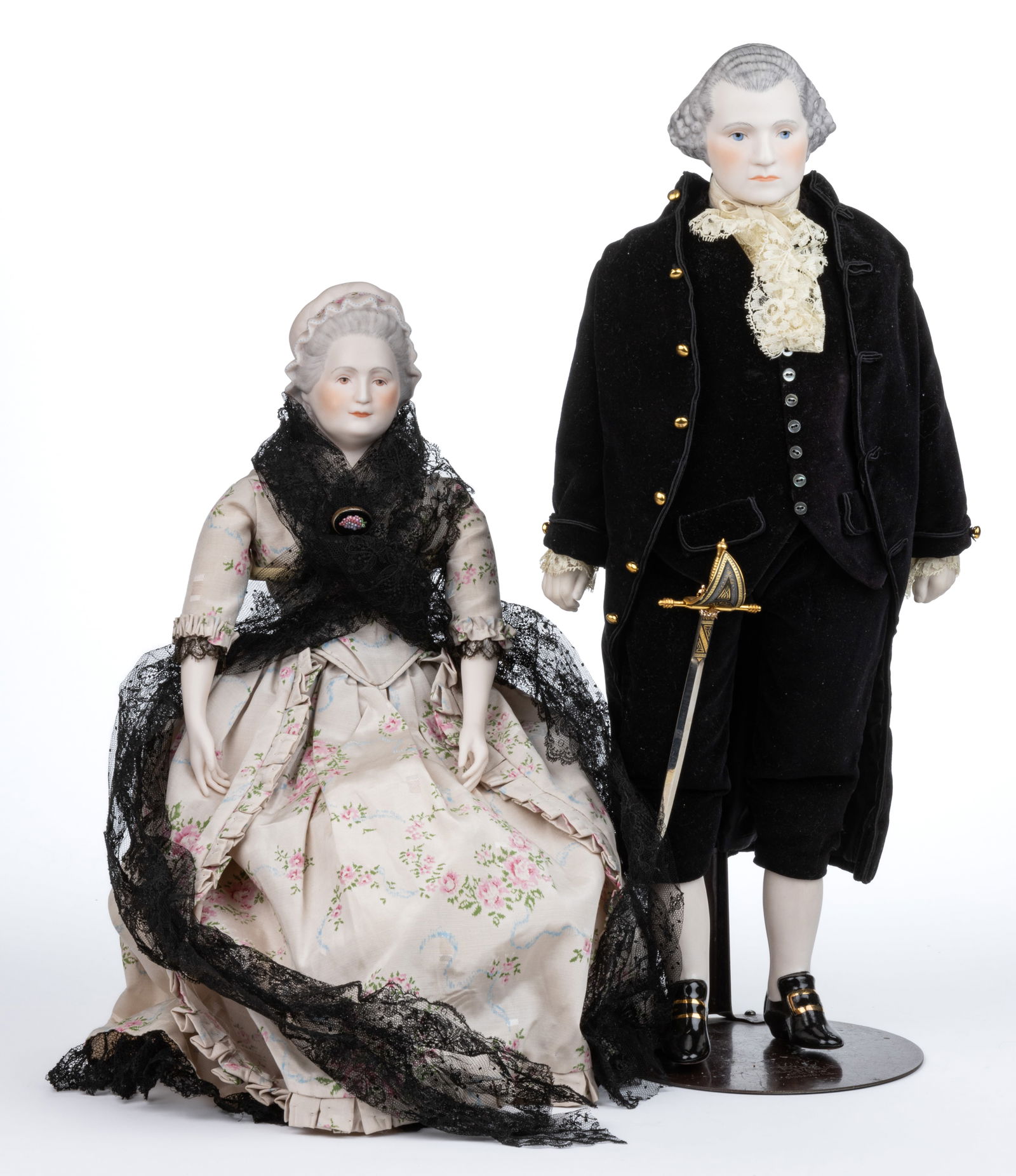ARTIST CLARA WADE / CLARMAID PARIAN-STYLE GEORGE AND MARTHA WASHINGTON CHARACTER DOLLS, SET OF TWO (1 of 5)