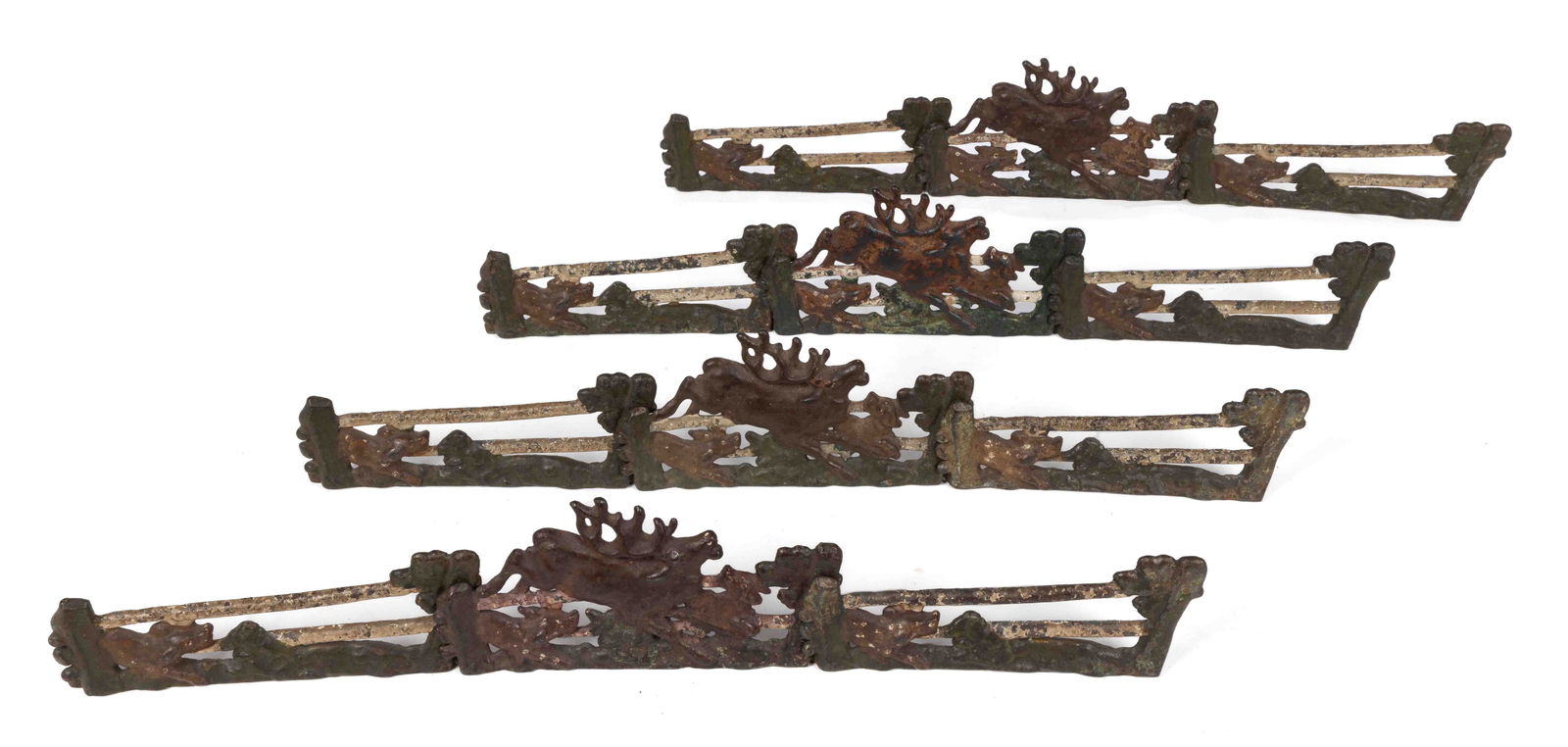 VERY RARE CAST-IRON LEAPING STAG / HUNT CHRISTMAS TREE FENCE, LOT OF 12 SECTIONS (1 of 3)