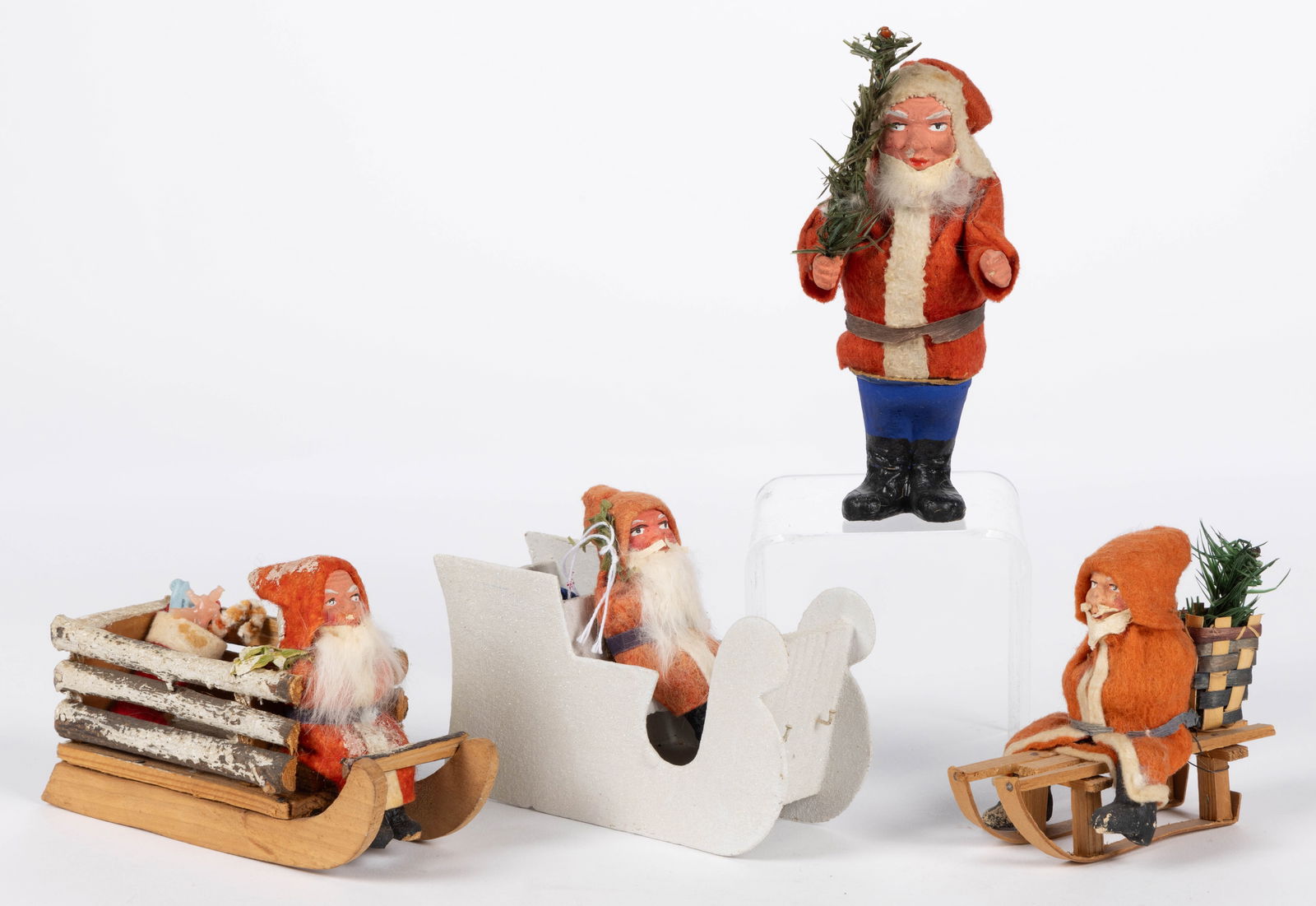 GERMAN PAPIER-MACHE / COMPOSITION BELSNICKEL / SANTA CLAUS CANDY CONTAINERS, LOT OF FOUR (1 of 2)