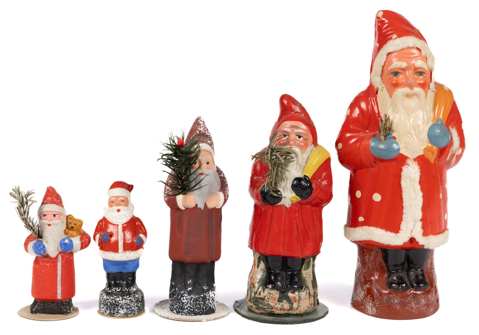 GERMAN PAPIER-MACHE / COMPOSITION FIGURAL BELSNICKEL / SANTA CLAUS CANDY CONTAINERS, LOT OF FIVE (1 of 4)