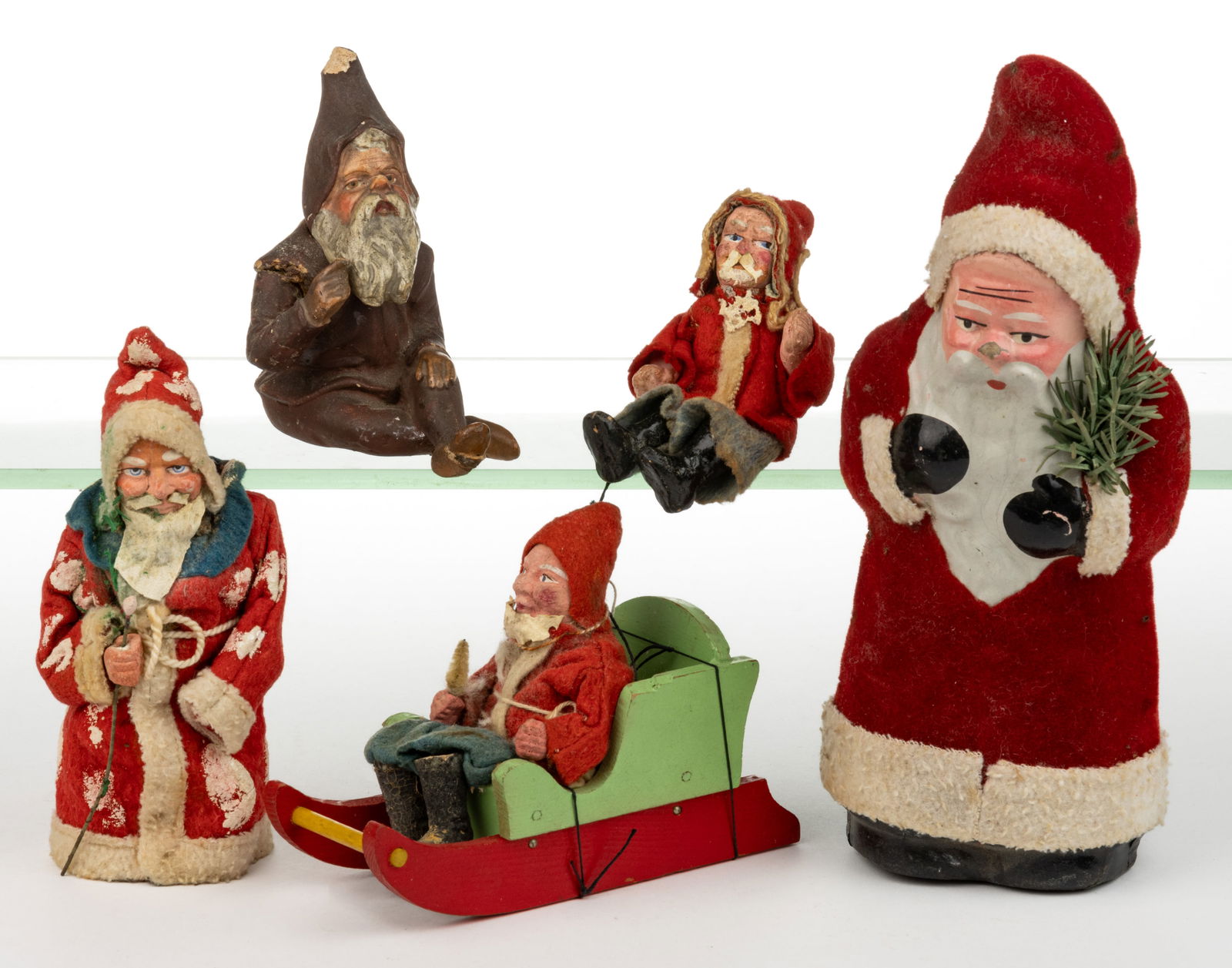 GERMAN SANTA CLAUS CANDY CONTAINERS AND FIGURES, LOT OF FIVE (1 of 1)
