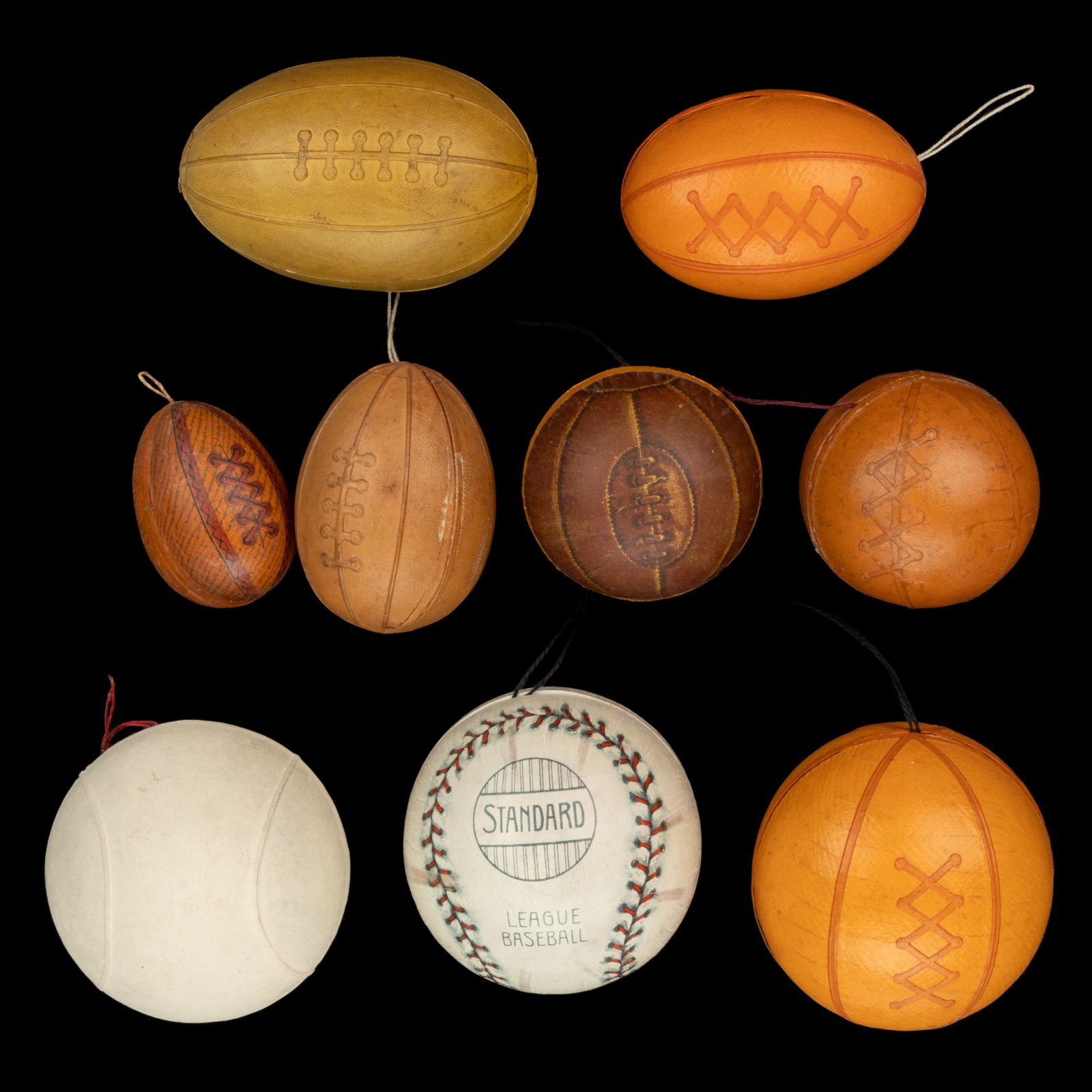 GERMAN DRESDEN-STYLE CANDY CONTAINER CHRISTMAS ORNAMENTS, LOT OF NINE (1 of 1)