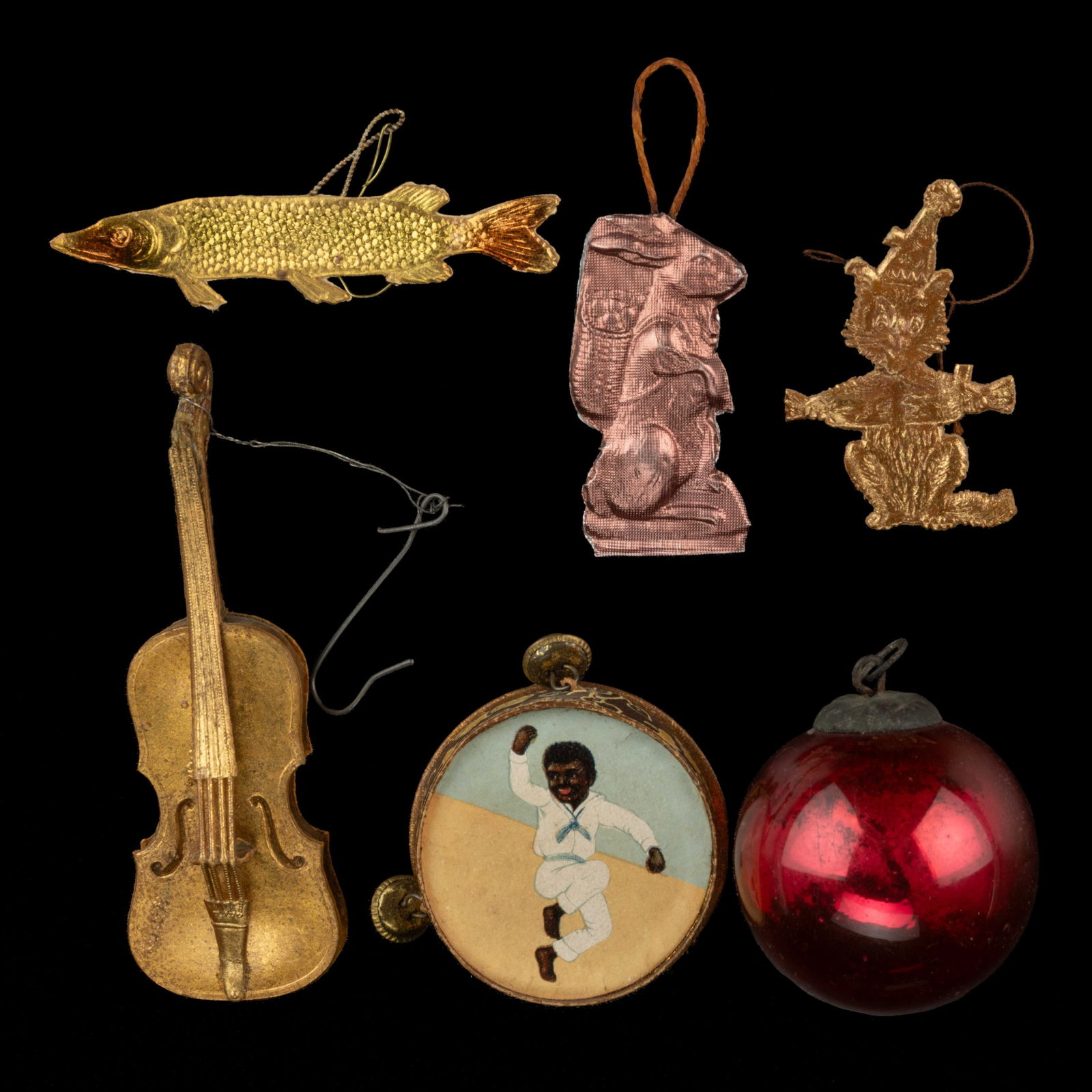 ASSORTED GERMAN DRESDEN AND KUGEL CHRISTMAS ORNAMENTS, LOT OF SIX (1 of 1)