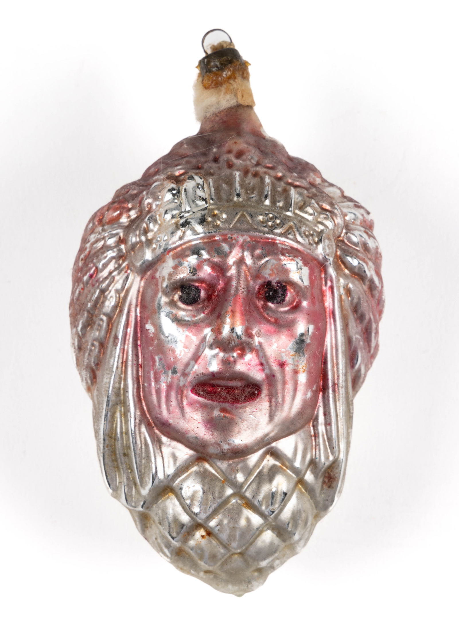 RARE GERMAN BLOWN-GLASS FIGURAL NATIVE AMERICAN / INDIAN HEAD CHRISTMAS ORNAMENT (1 of 2)