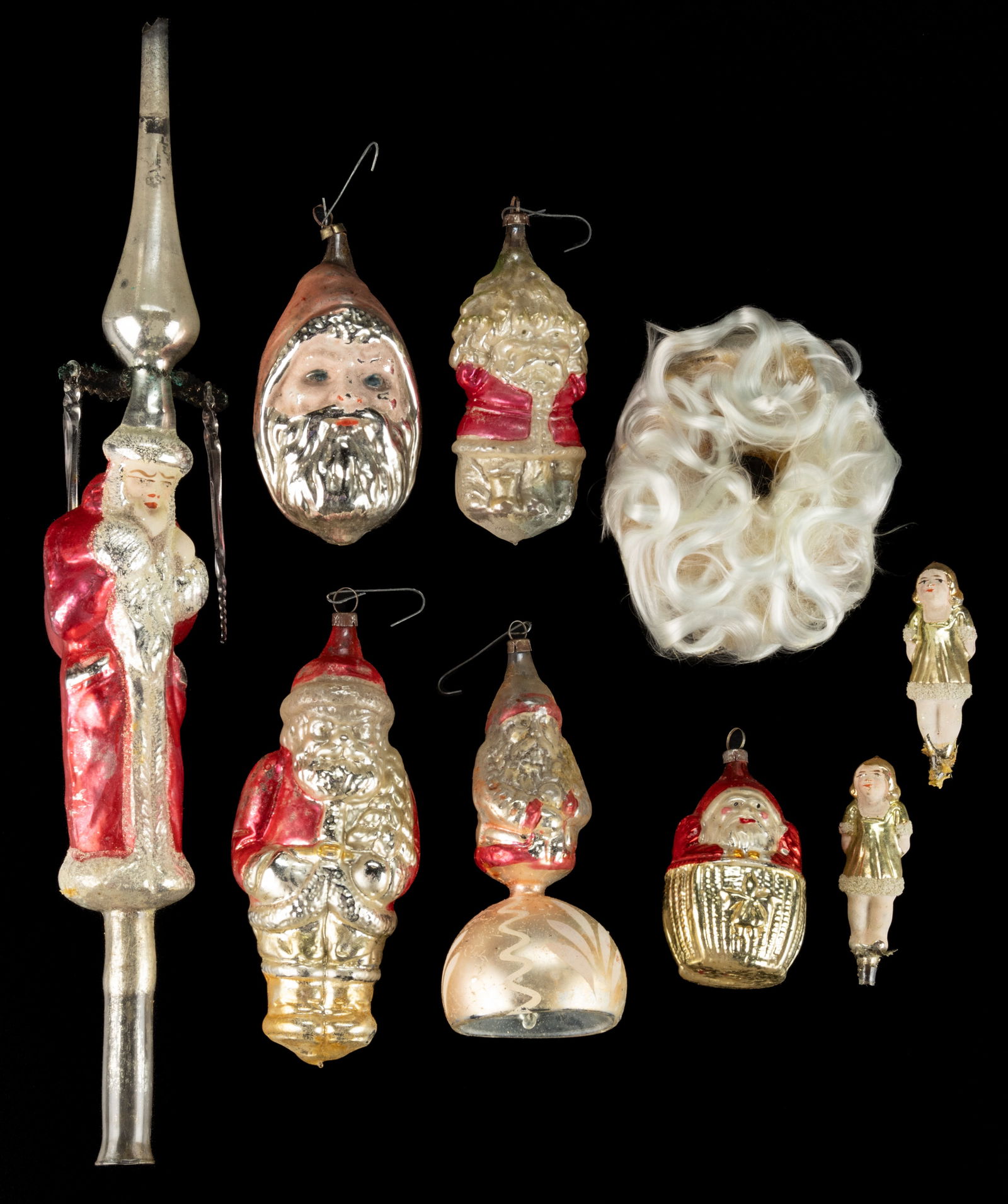 GERMAN BLOWN-GLASS FIGURAL SANTA CHRISTMAS ORNAMENTS, LOT OF FIVE (1 of 1)