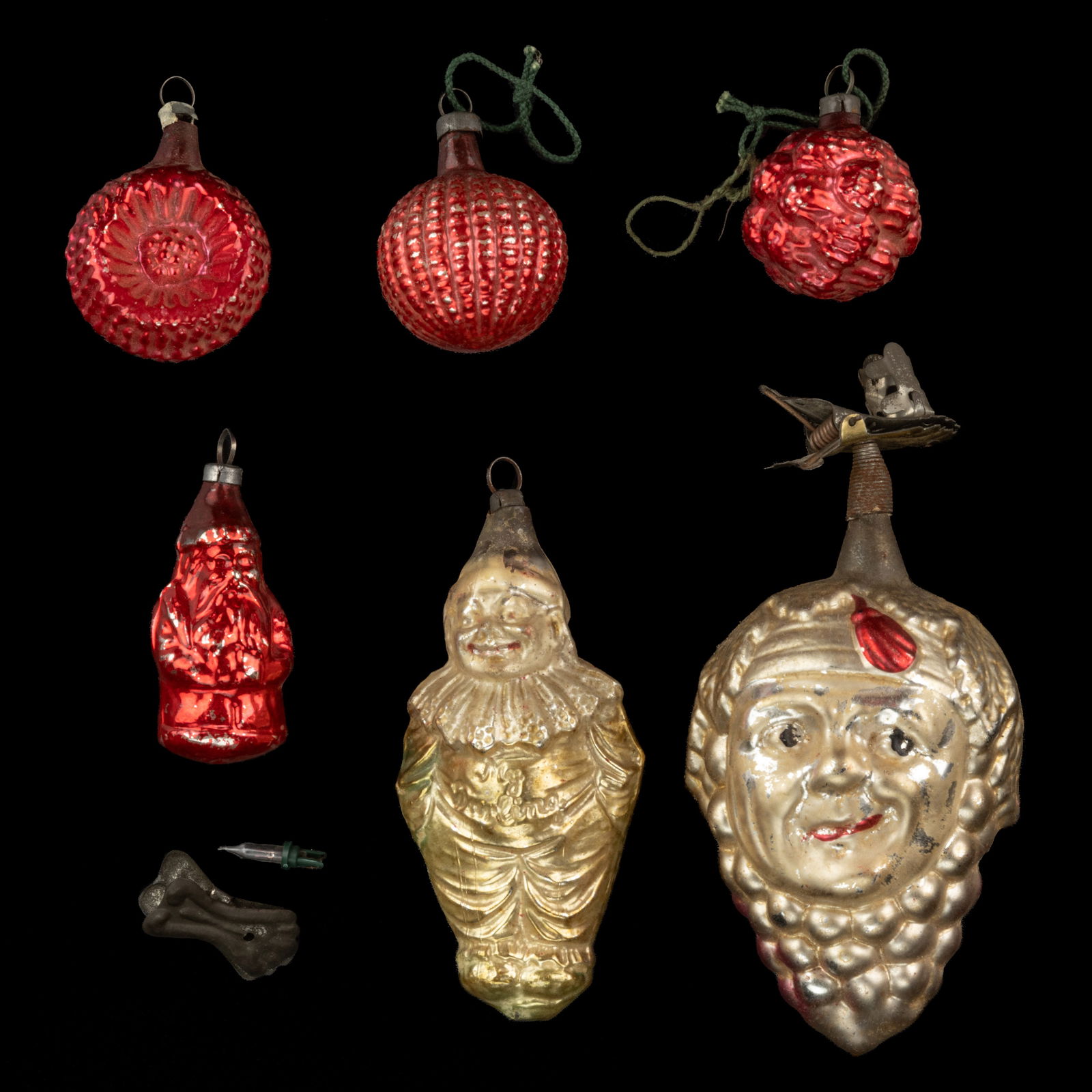 GERMAN BLOWN-GLASS FIGURAL CHRISTMAS ORNAMENTS, LOT OF SIX (1 of 1)