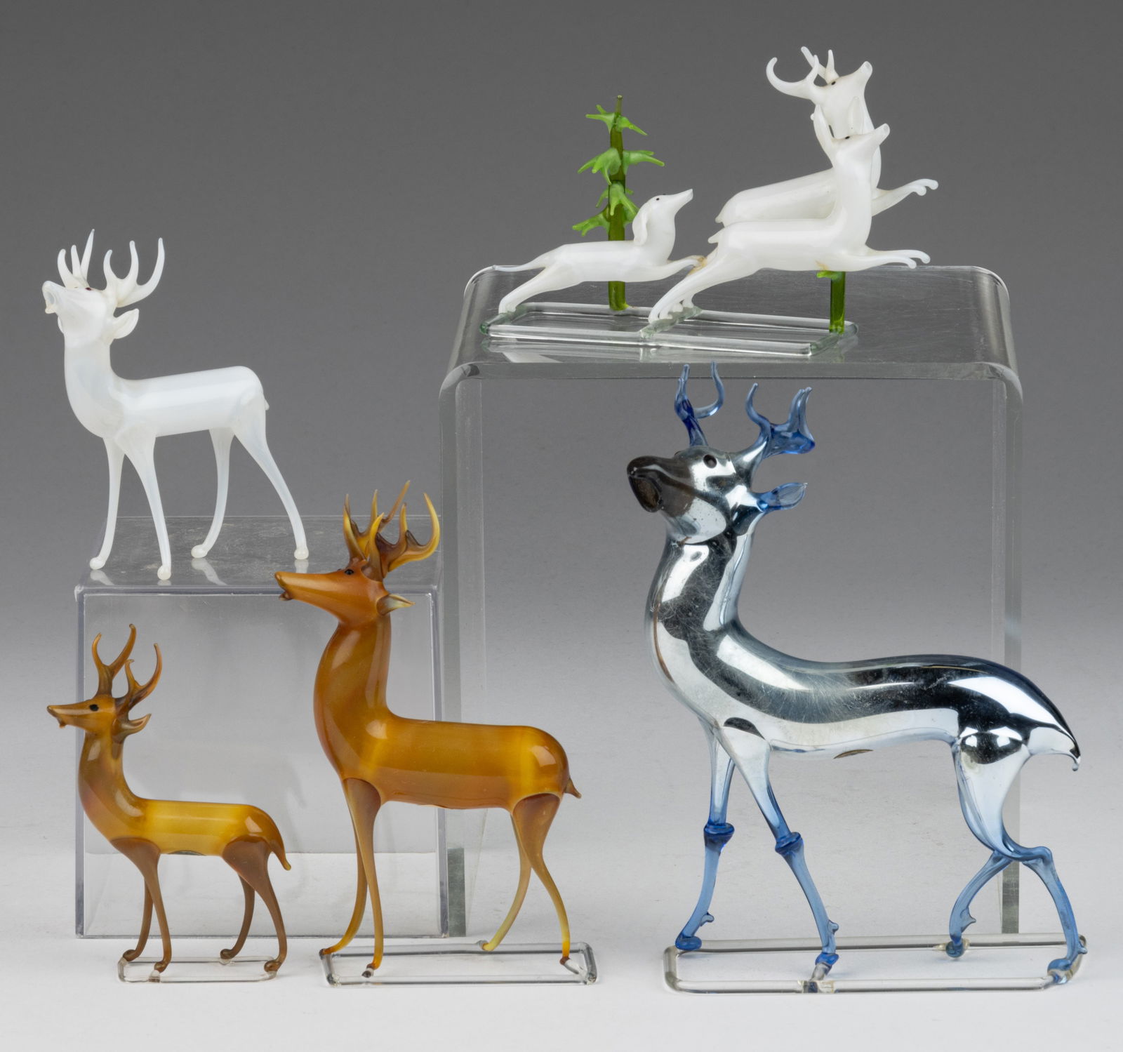 GERMAN ART GLASS BIMINI-TYPE CHRISTMAS ORNAMENTS / FIGURES, LOT OF FIVE (1 of 1)