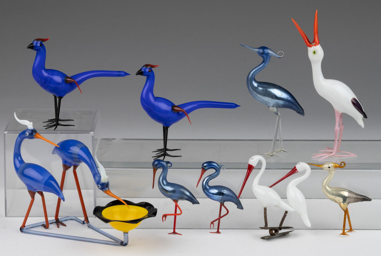 GERMAN ART GLASS BIMINI-TYPE CHRISTMAS ORNAMENTS / FIGURES, LOT OF NINE (1 of 1)