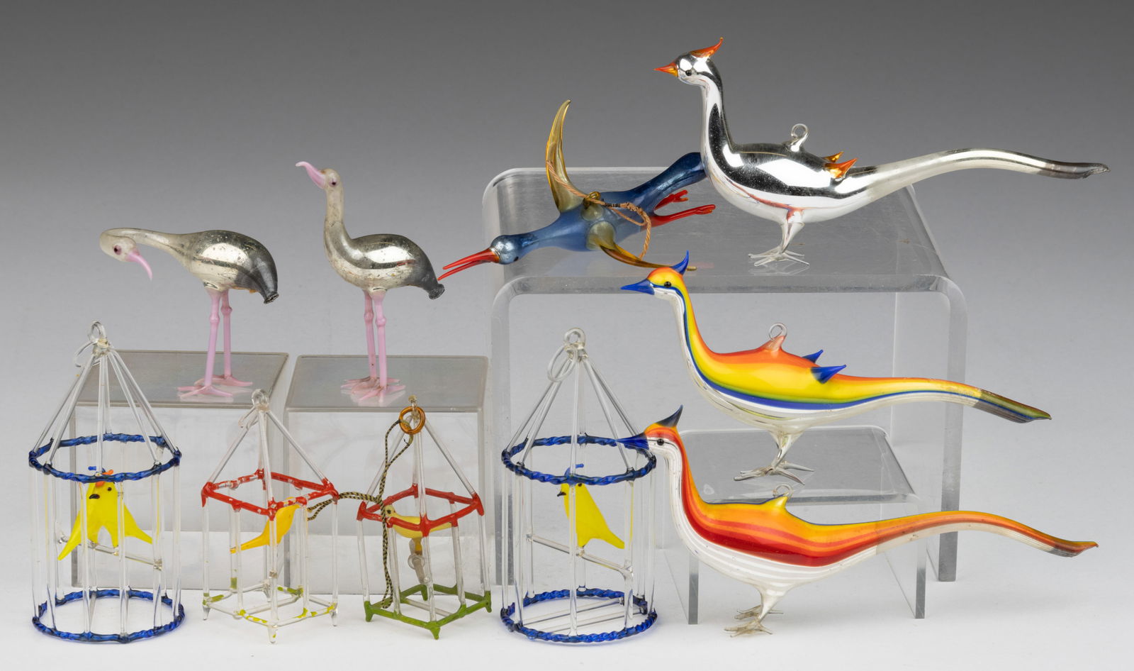 GERMAN ART GLASS BIMINI-TYPE CHRISTMAS ORNAMENTS / FIGURES, LOT OF TEN (1 of 1)