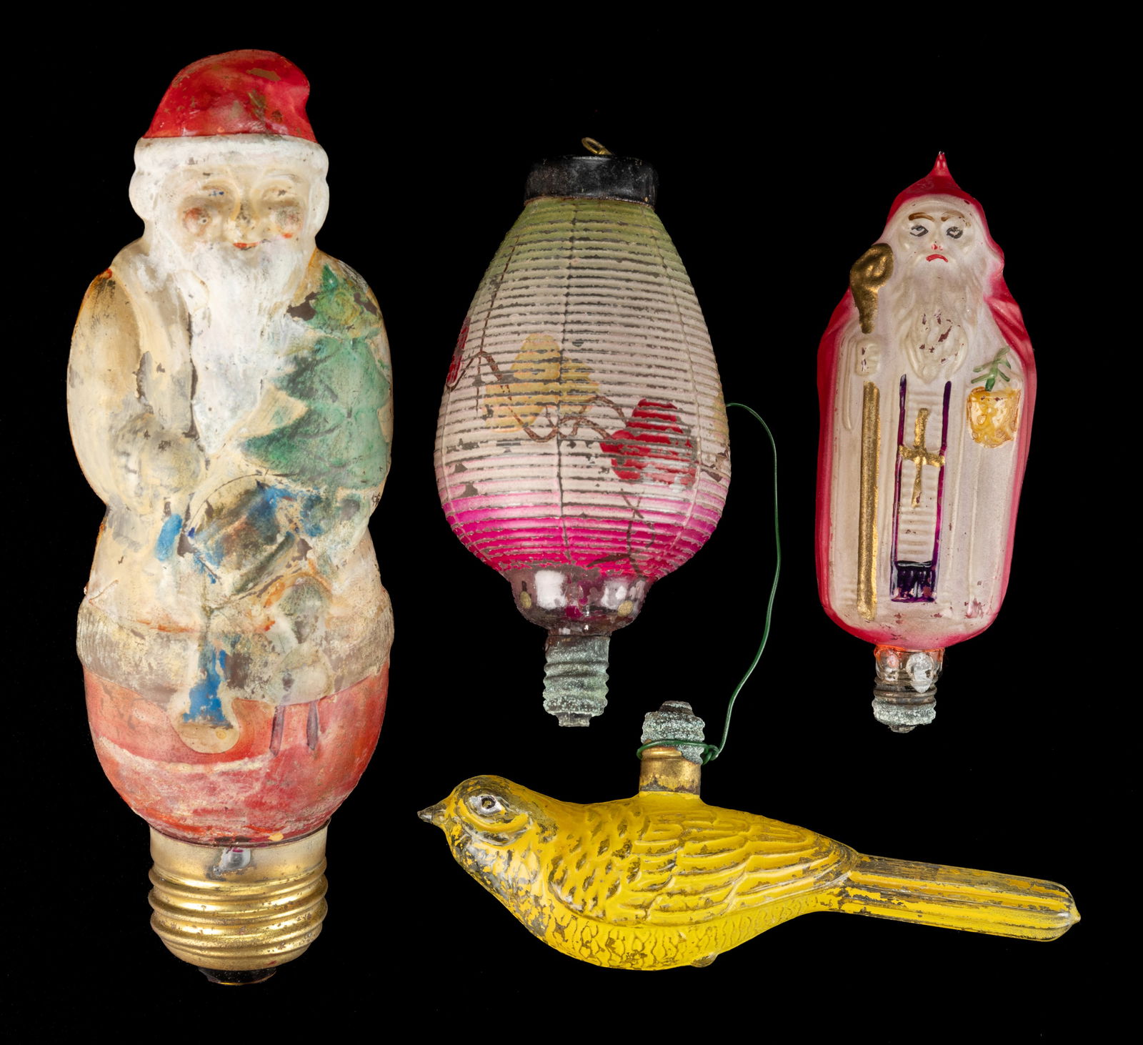 GERMAN AND JAPANESE EARLY FIGURAL GLASS CHRISTMAS LIGHTS, LOT OF FOUR (1 of 1)