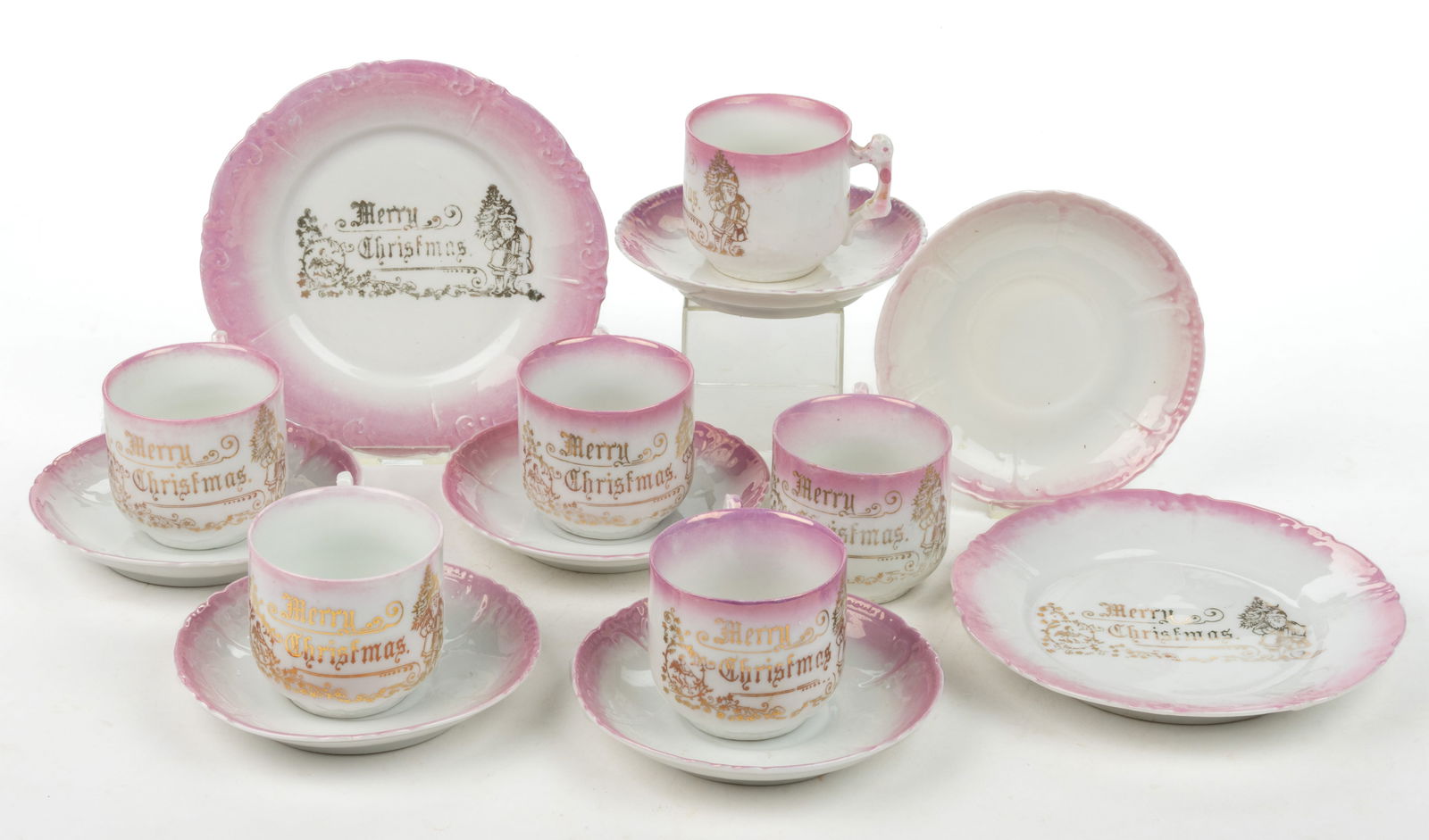 GERMAN PORCELAIN "MERRY CHRISTMAS" CHILDREN'S TOY EIGHT-PIECE PARTIAL TEA SET (1 of 1)