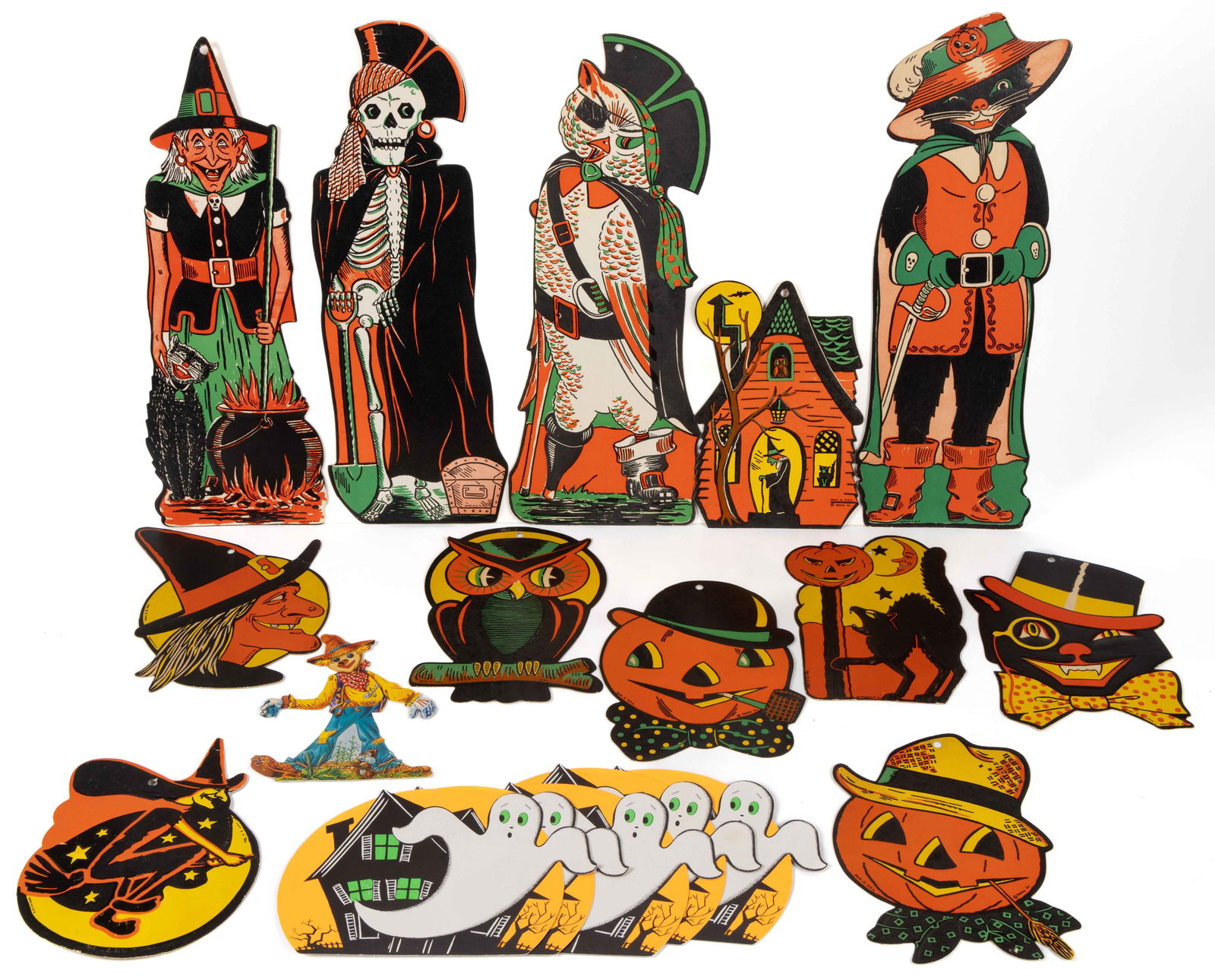 AMERICAN VINTAGE HALLOWEEN LITHOGRAPHED DIE-CUTS, LOT OF 18 (1 of 3)