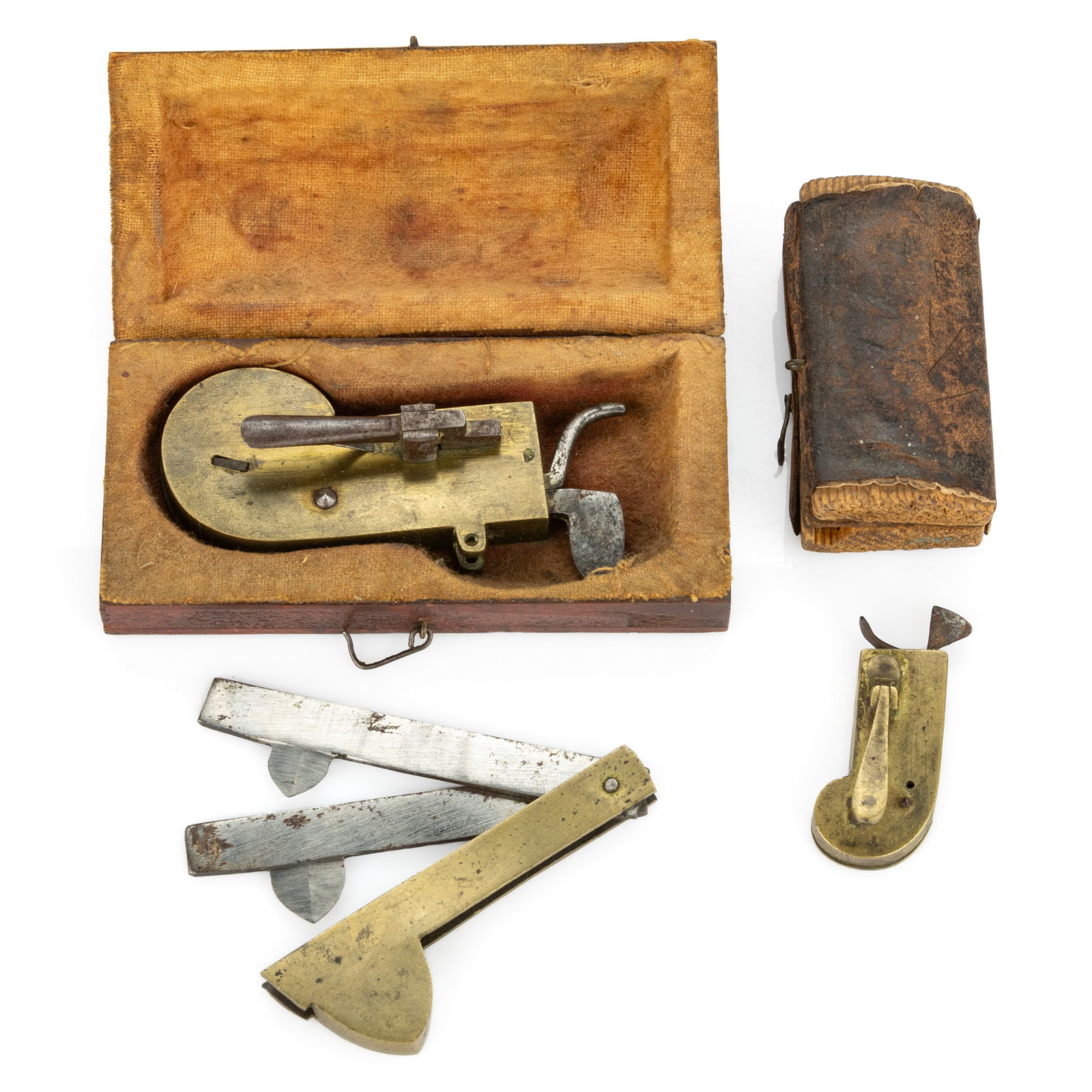 ANTIQUE BRASS AND STEEL SURGICAL BLEEDERS / LANCETS, LOT OF THREE (1 of 1)