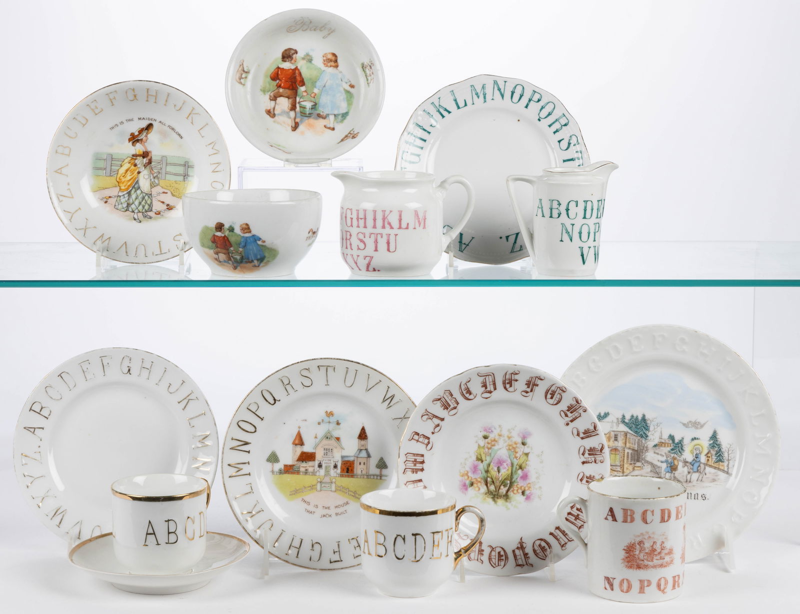 GERMAN PORCELAIN CHILDREN'S ABC ARTICLES, LOT OF 12 (1 of 1)