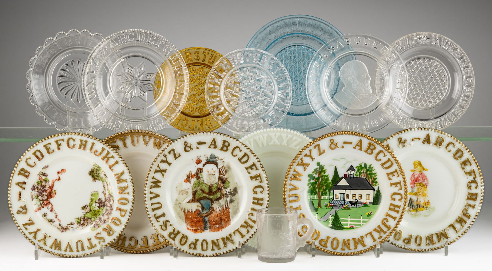 ASSORTED GLASS CHILDREN'S ABC PLATES, LOT OF 13 (1 of 1)