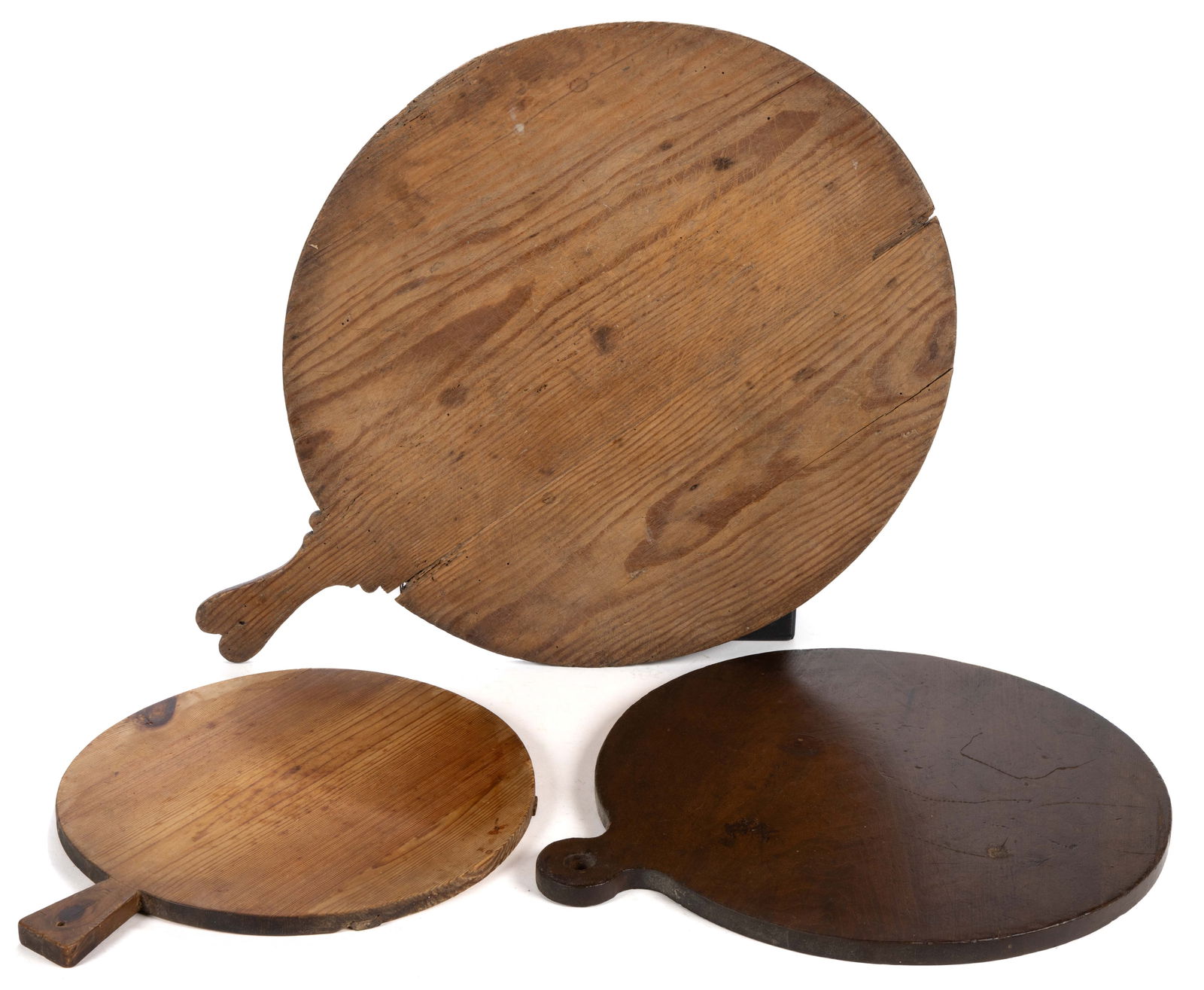 ASSORTED COUNTRY PINE AND WALNUT CUTTING / BREAD BOARDS, LOT OF THREE (1 of 2)