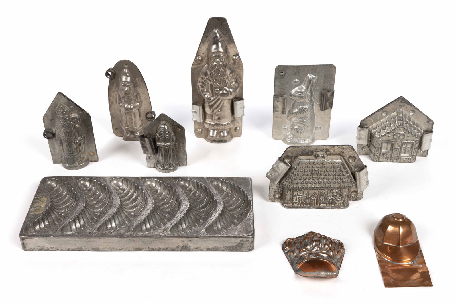 ASSORTED FIGURAL CHRISTMAS AND OTHER CHOCOLATE / FOOD MOLDS, LOT OF TEN (1 of 2)